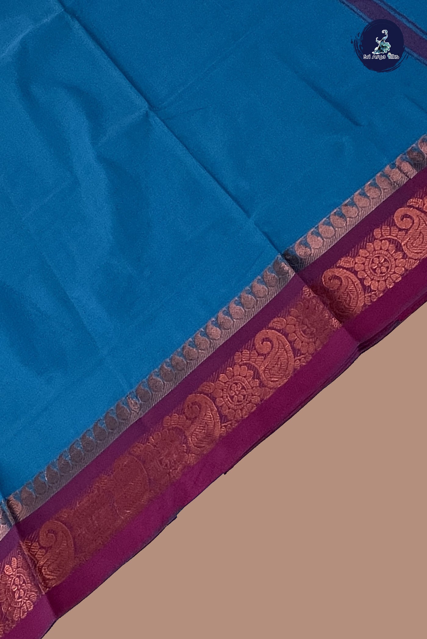 Blue Chettinad Cotton Saree With Plain Pattern