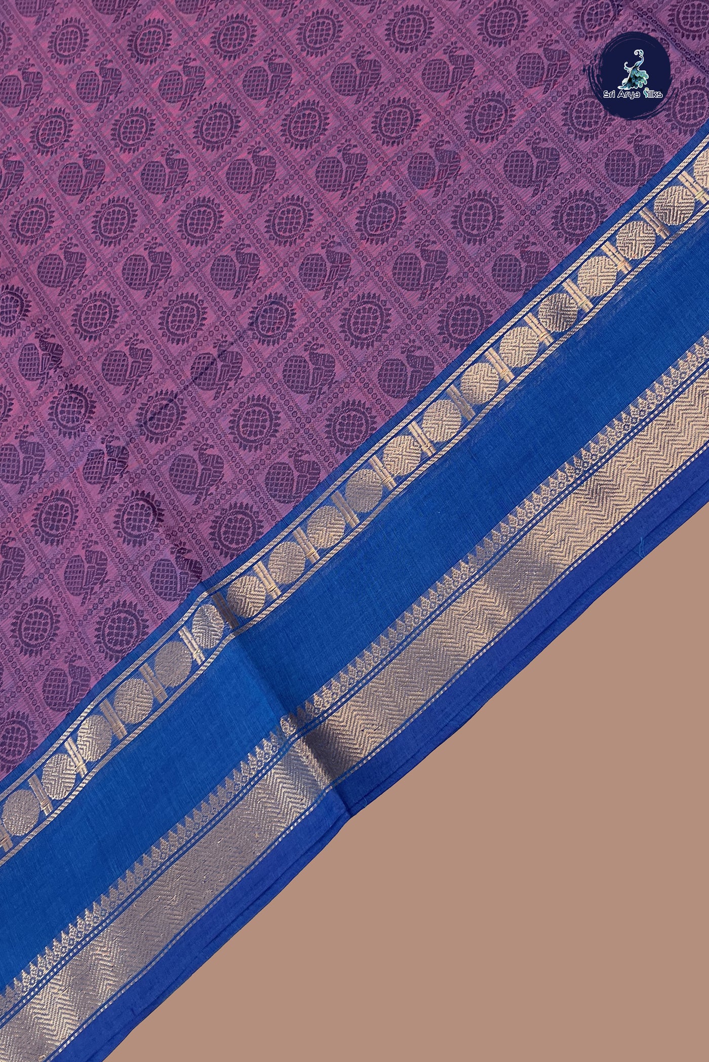 Lavender Kanchi Cotton Saree With Embroidery Pattern
