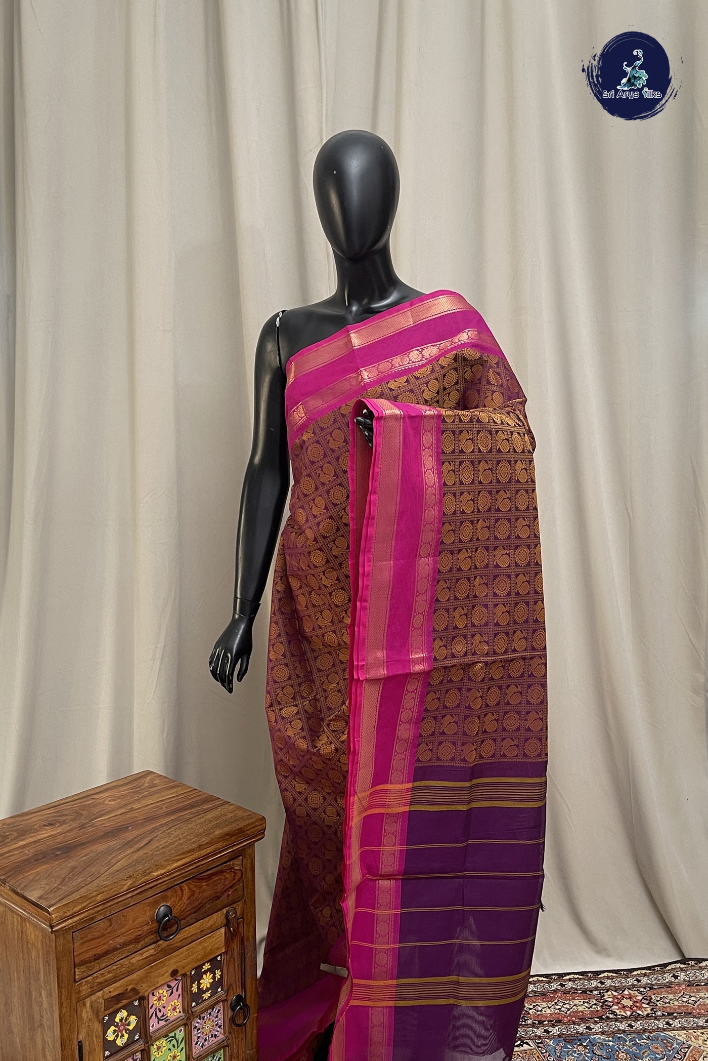 Dual Tone Purple Kanchi Cotton Saree With Embroidery Pattern