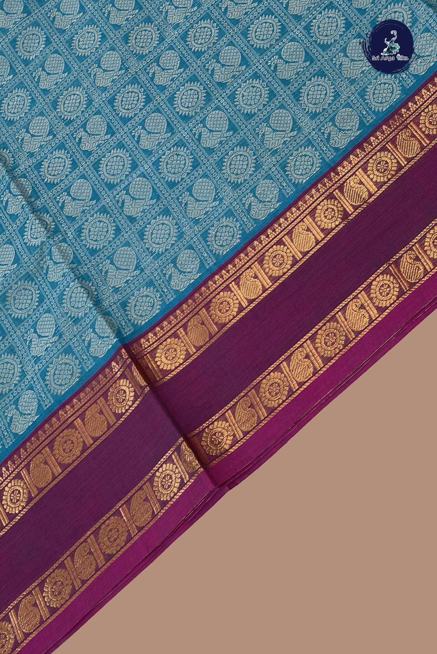 Light Blue Kanchi Cotton Saree With Embroidery Pattern
