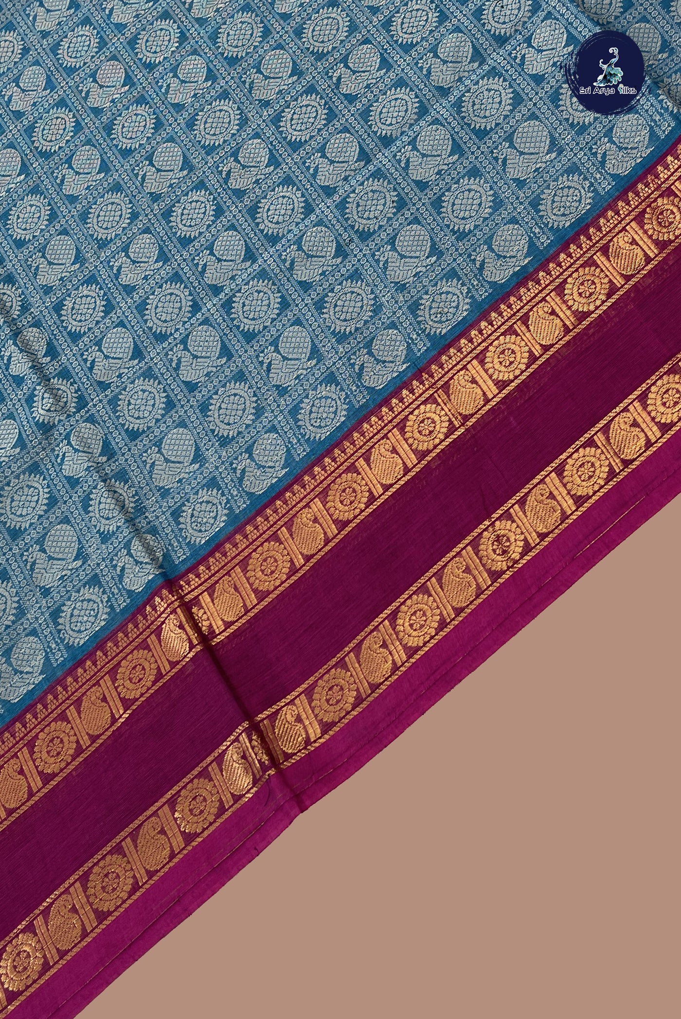 Light Blue Kanchi Cotton Saree With Embroidery Pattern