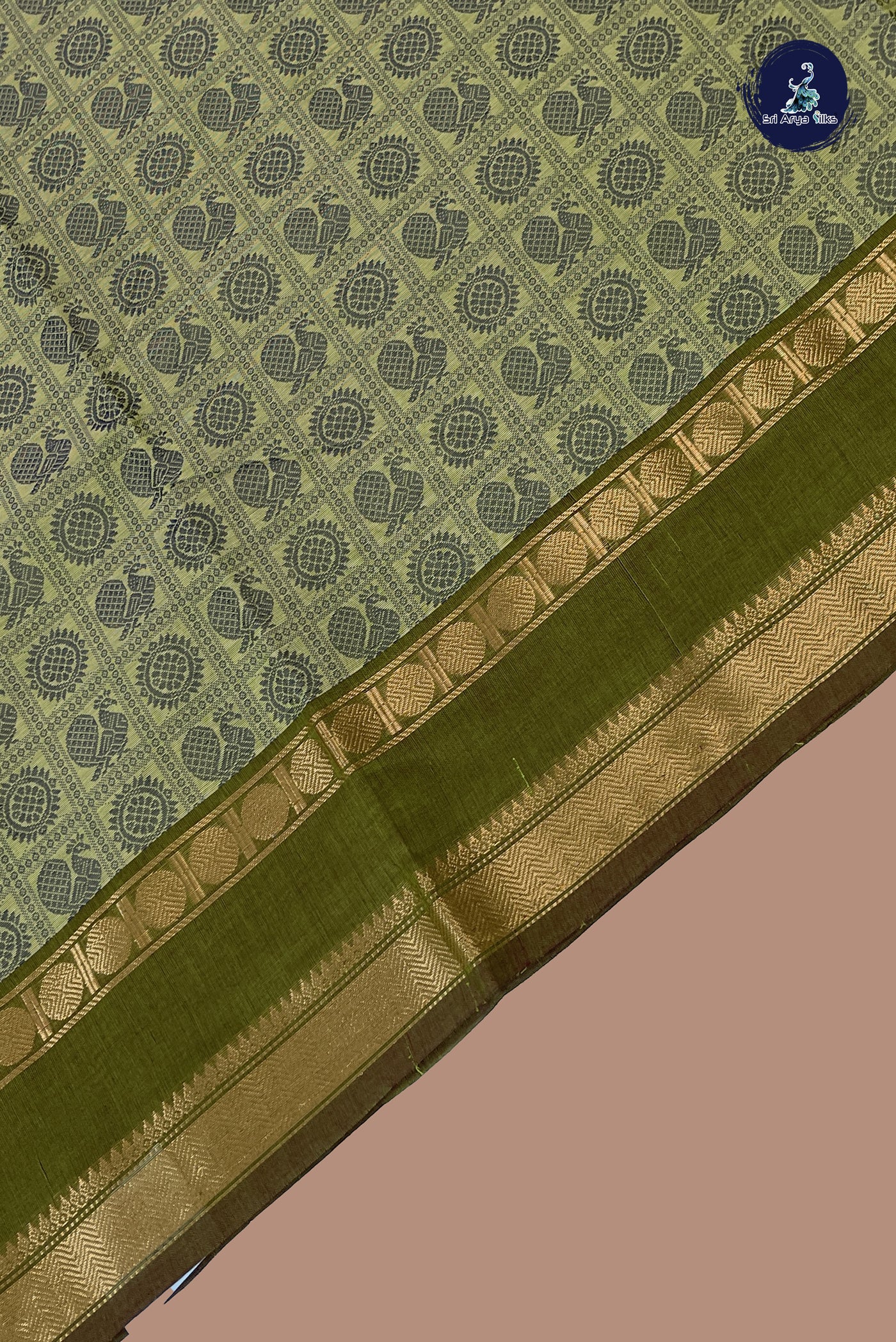 Pista Green Kanchi Cotton Saree With Embroidery Pattern