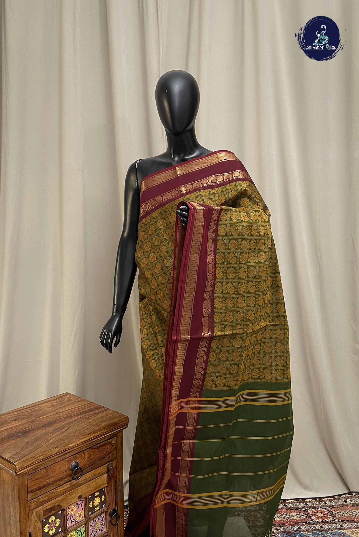 Mehendi Green Kanchi Cotton Saree With Embroidery Pattern