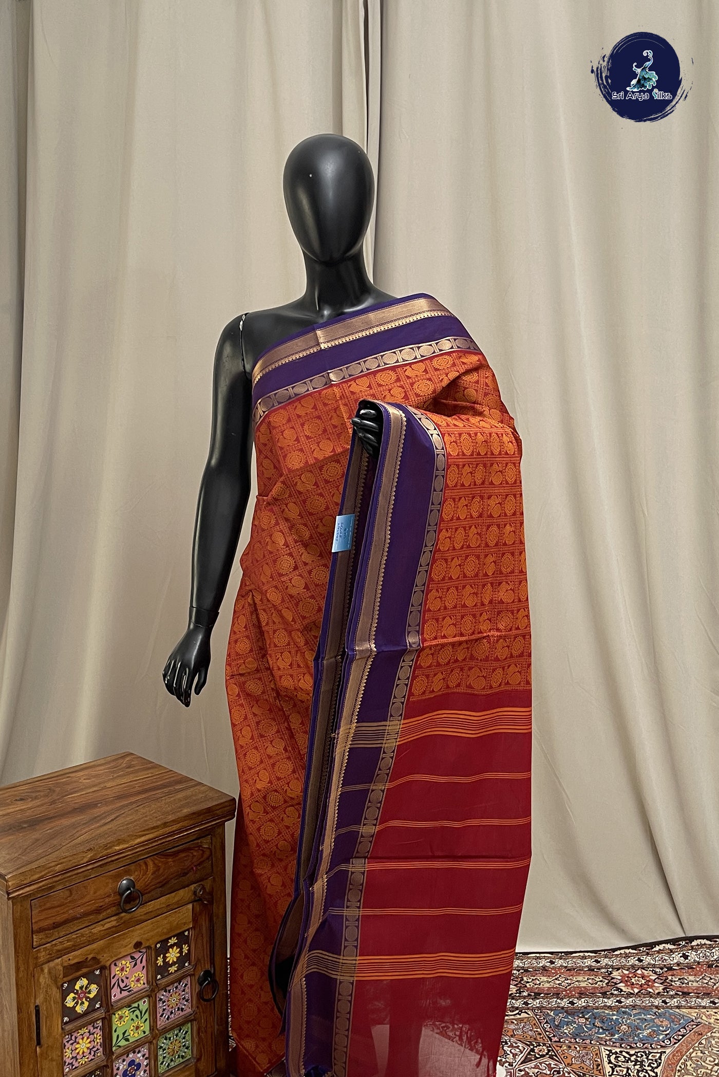 Red Kanchi Cotton Saree With Embroidery Pattern