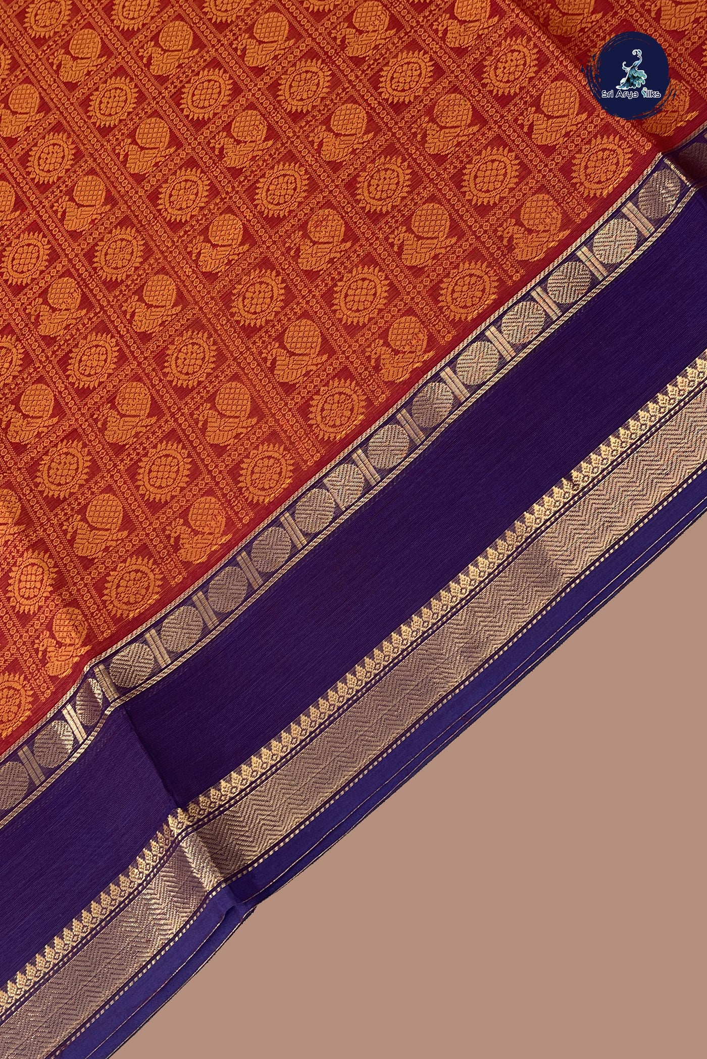 Red Kanchi Cotton Saree With Embroidery Pattern