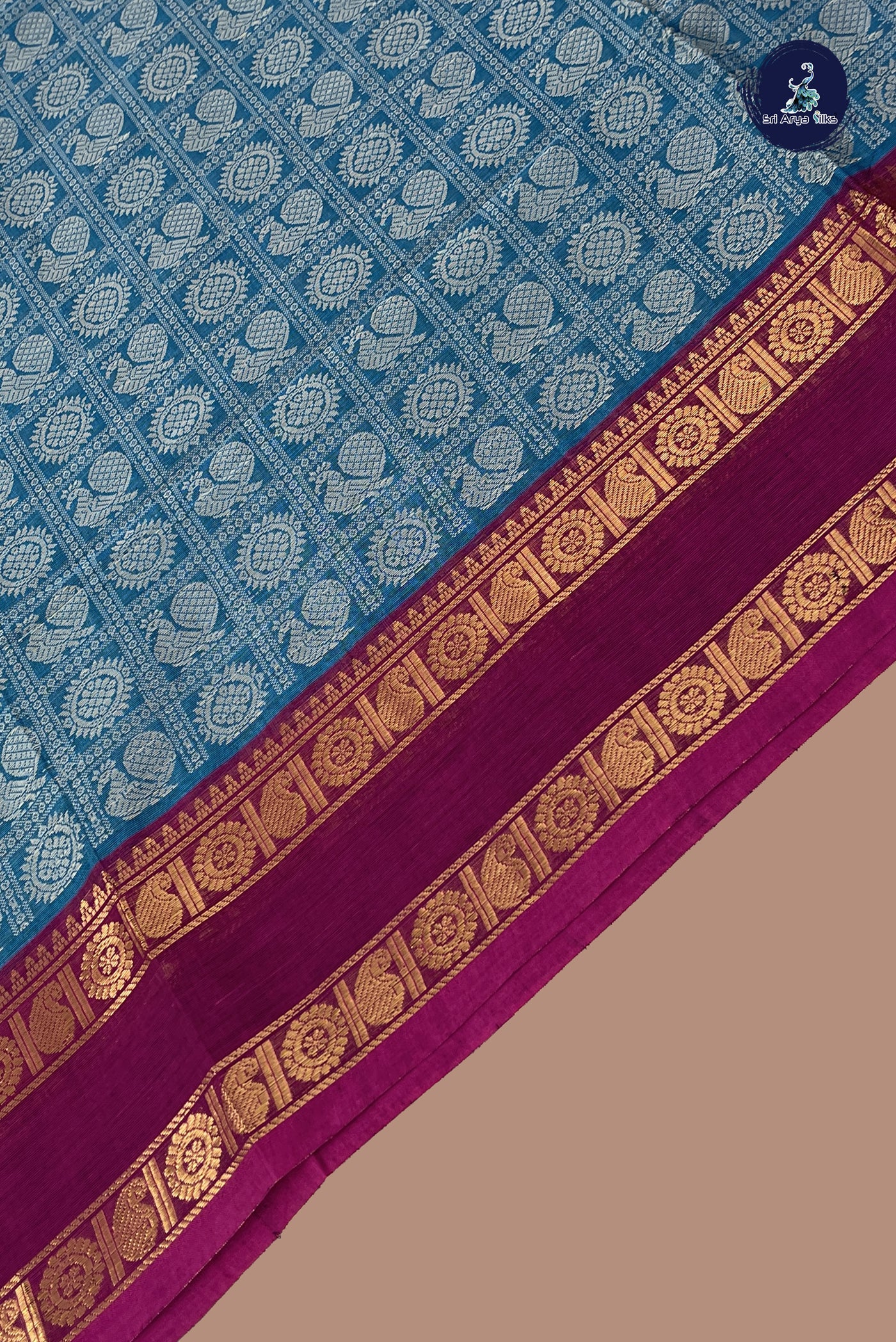 Light Blue Kanchi Cotton Saree With Embroidery Pattern