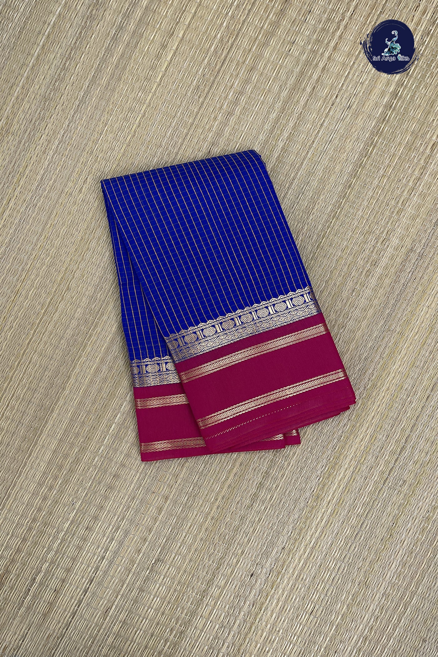 Dark Blue Budget Semi Silk Cotton Saree With Checked Pattern