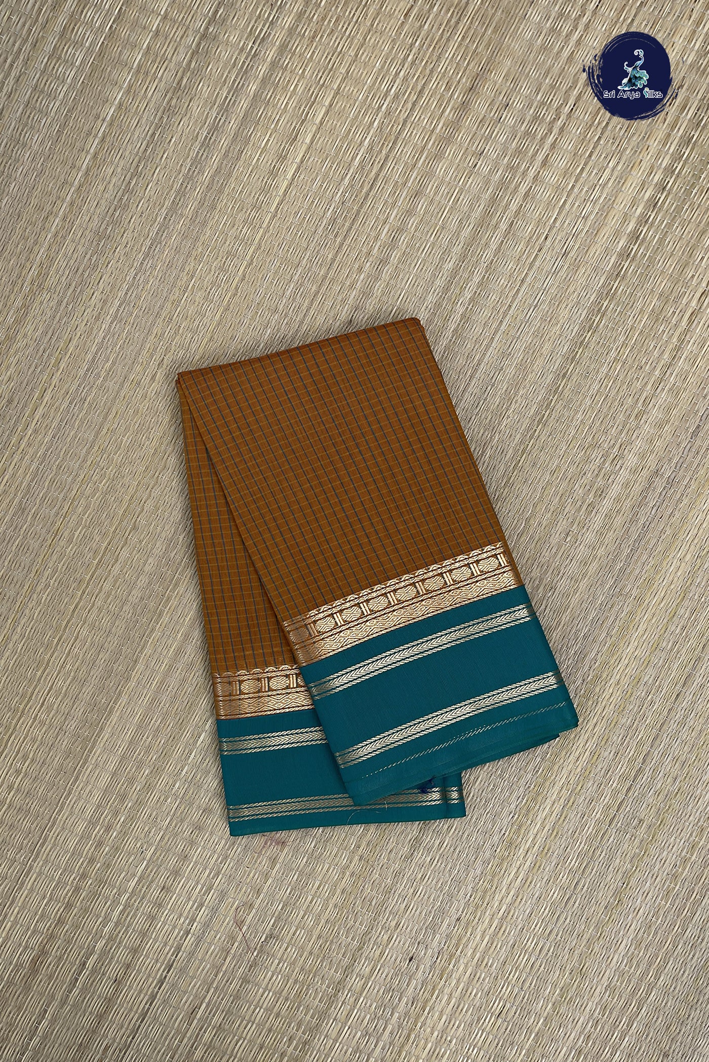 Lite Mustard Orange Budget Semi Silk Cotton Saree With Checked Pattern