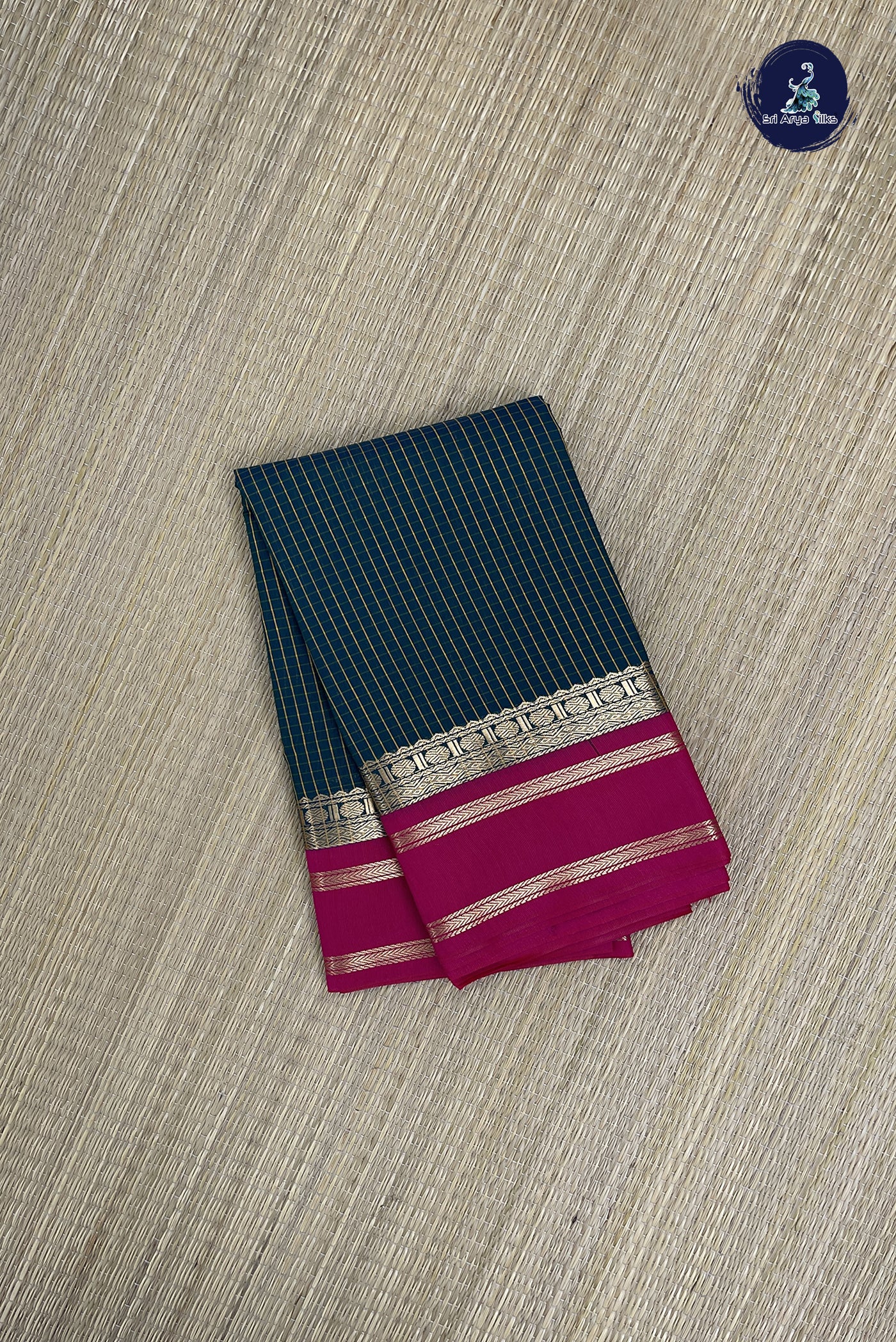 Dark Green Budget Semi Silk Cotton Saree With Checked Pattern