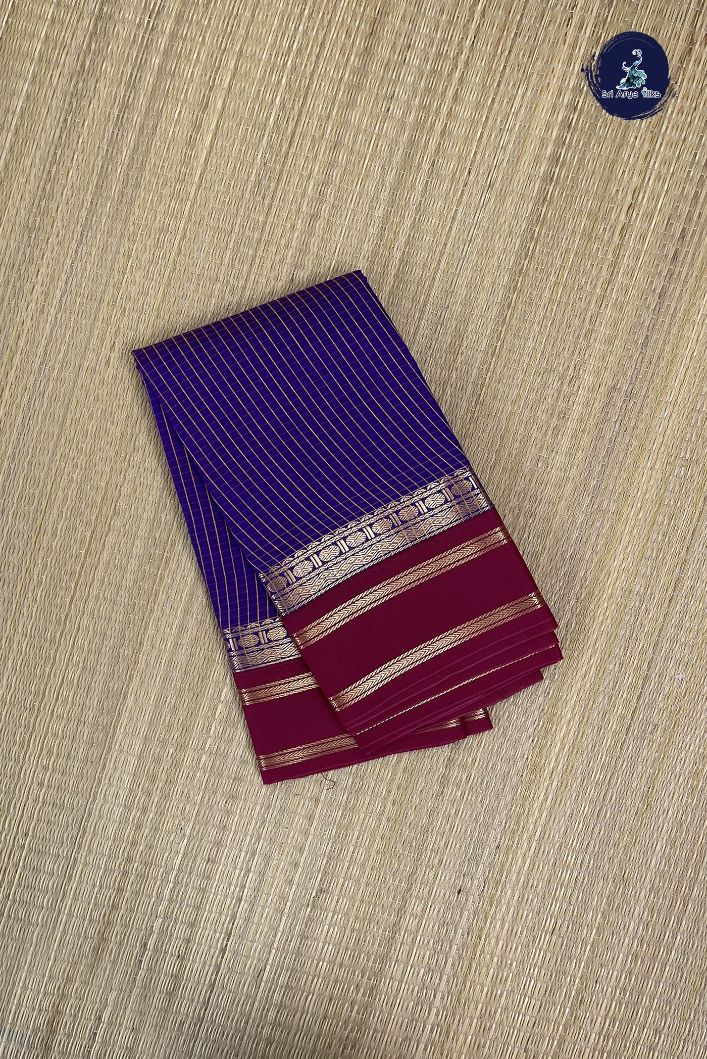 Dark Violet Budget Semi Silk Cotton Saree With Checked Pattern