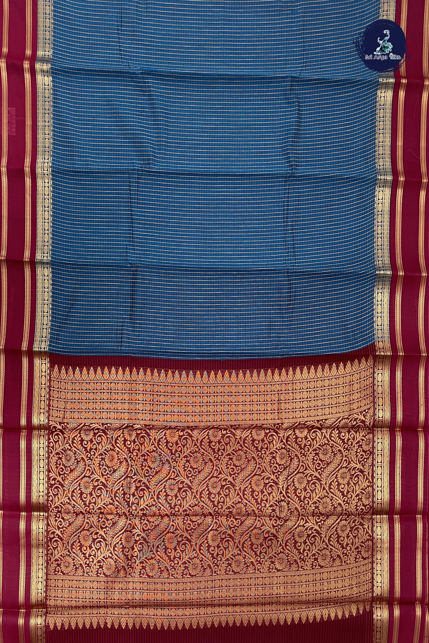 Blue Budget Semi Silk Cotton Saree With Checked Pattern
