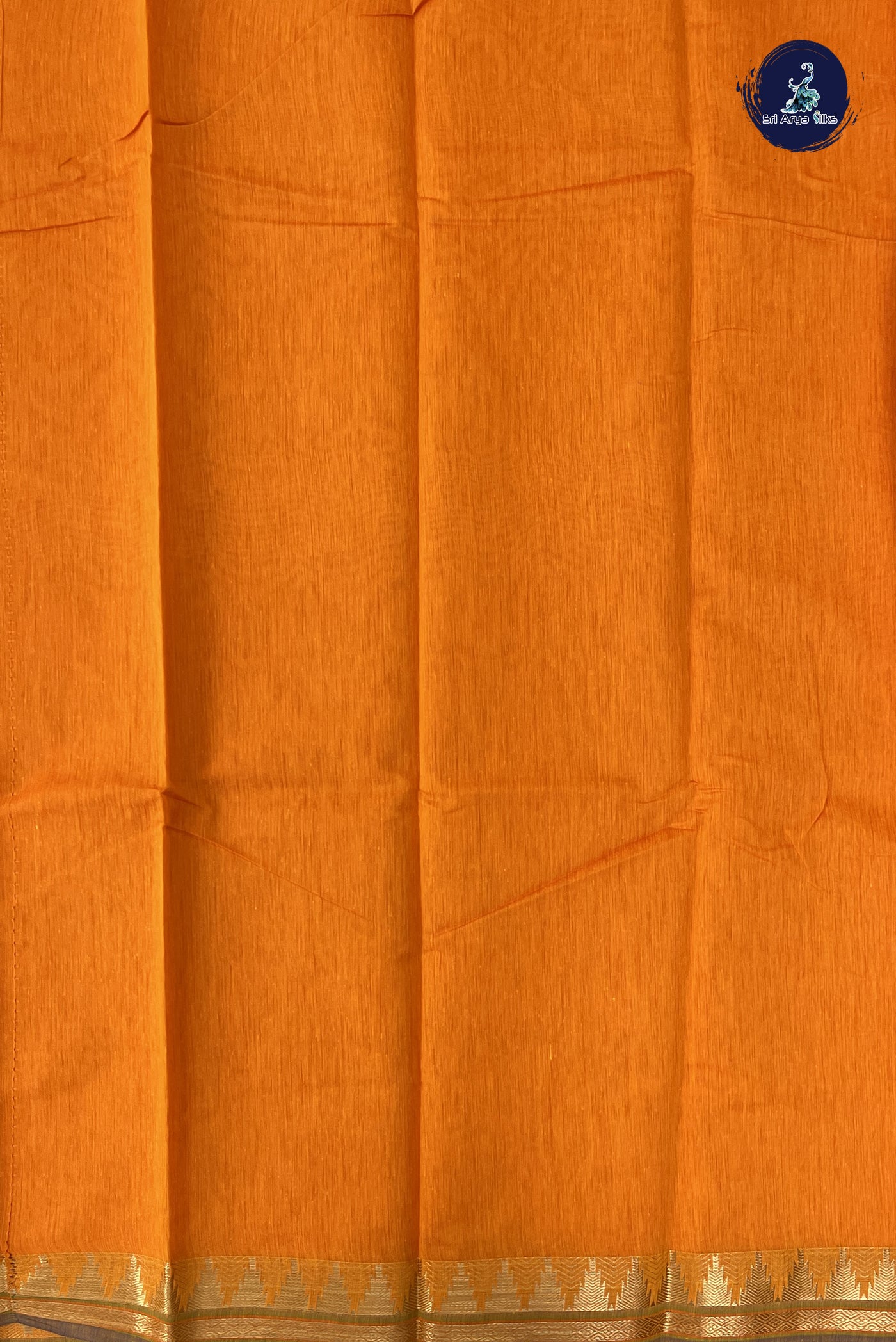 Yellowish Orange Budget Semi Silk Cotton Saree With Plain Pattern