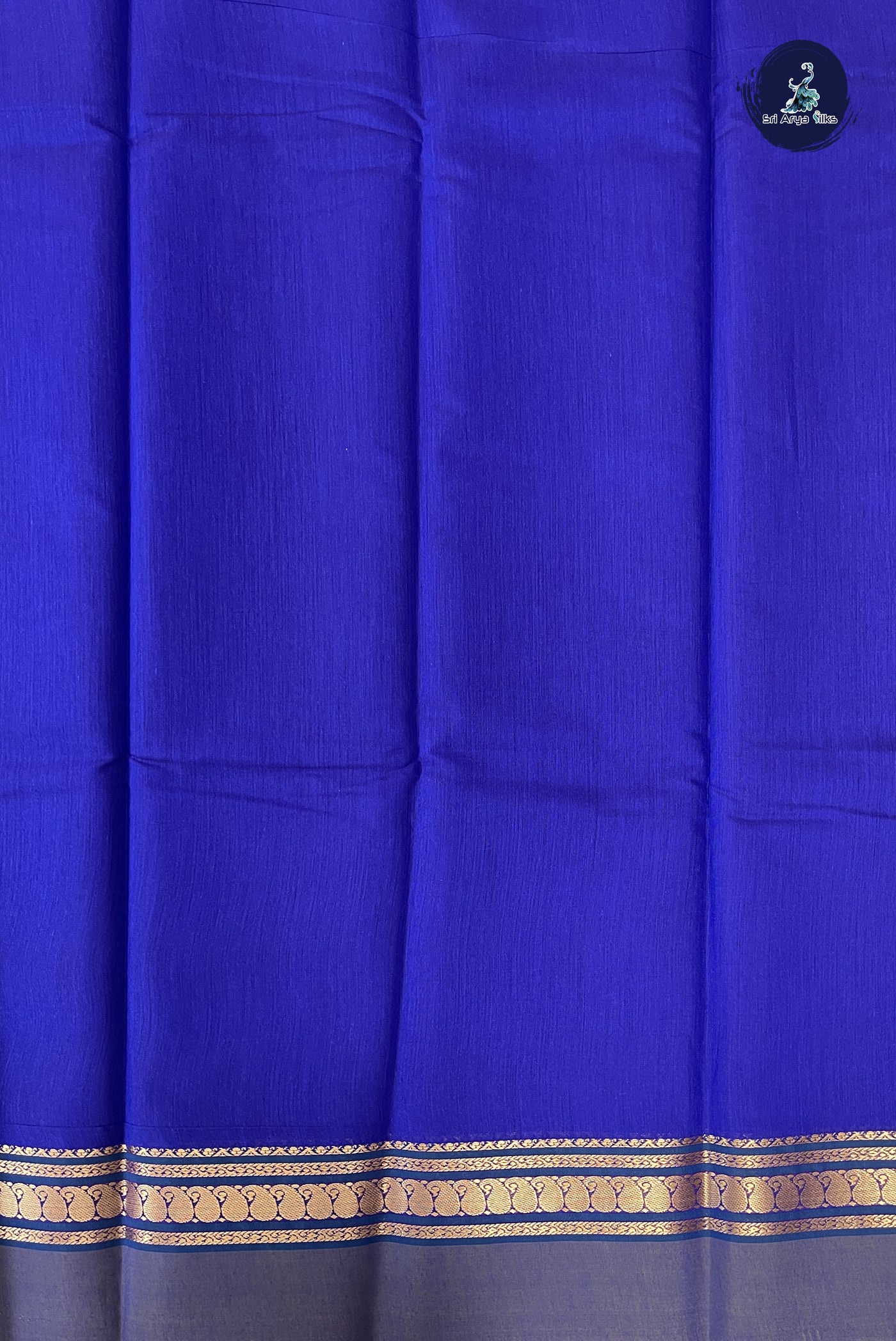 Dark Blue Budget Semi Silk Cotton Saree With Plain Pattern