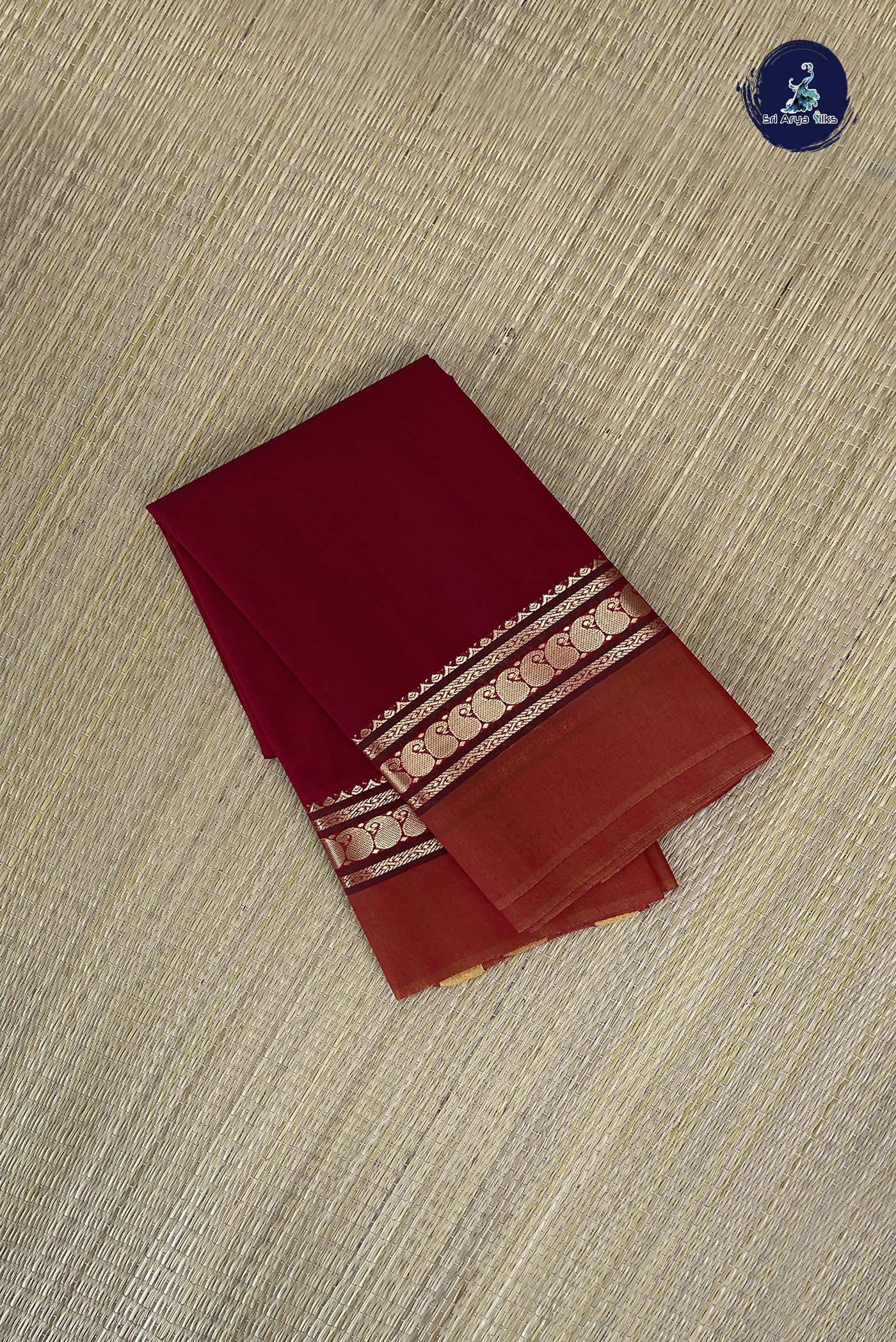 Maroon Budget Semi Silk Cotton Saree With Plain Pattern