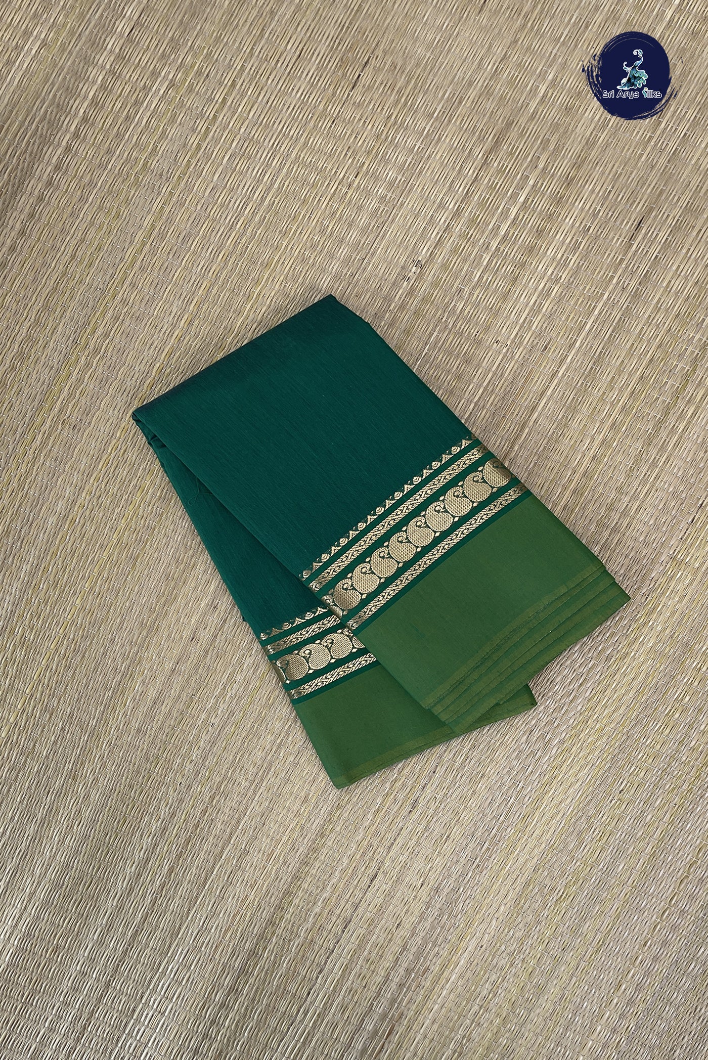 Green Budget Semi Silk Cotton Saree With Plain Pattern