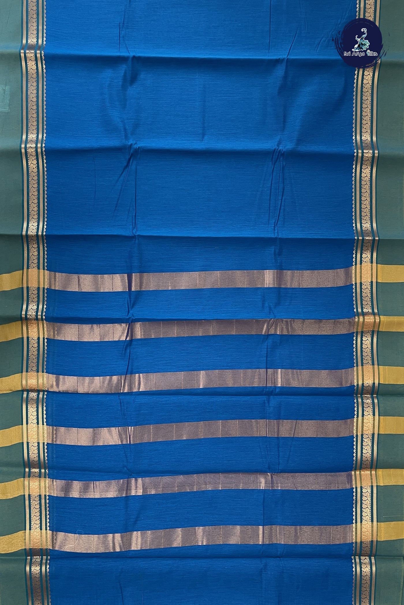 Sapphire Blue Budget Semi Silk Cotton Saree With Plain Pattern