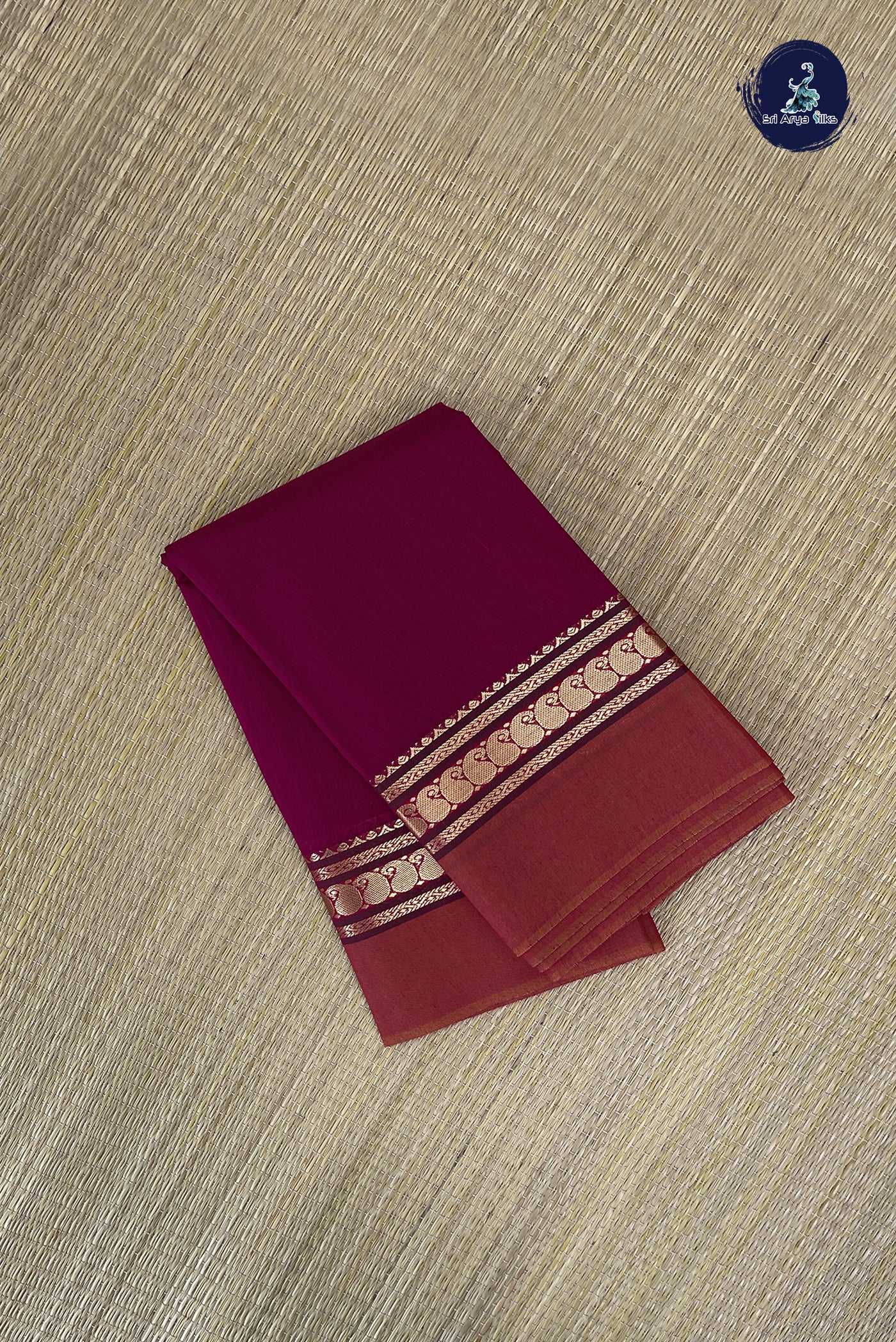 Pinkish Maroon Budget Semi Silk Cotton Saree With Plain Pattern