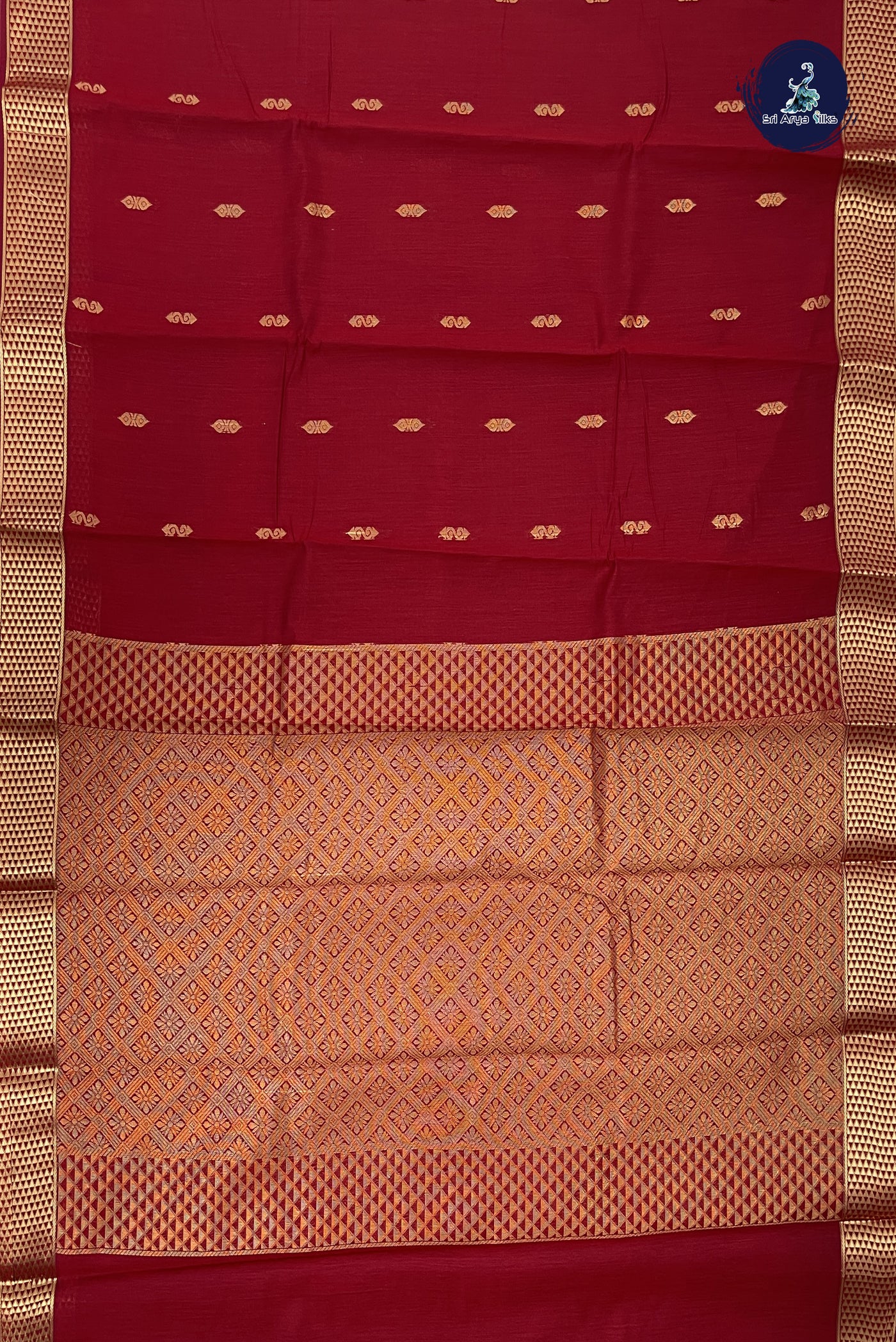 Maroon Budget Semi Silk Cotton Saree With Zari Buttas Pattern