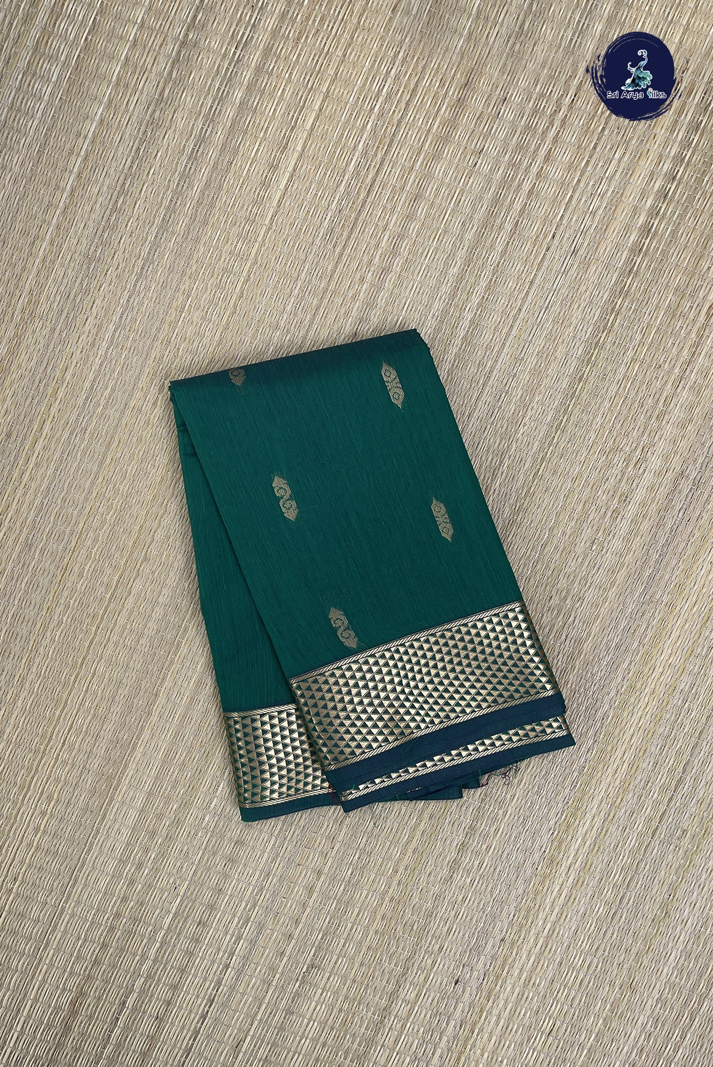 Dark Green Budget Semi Silk Cotton Saree With Zari Buttas Pattern