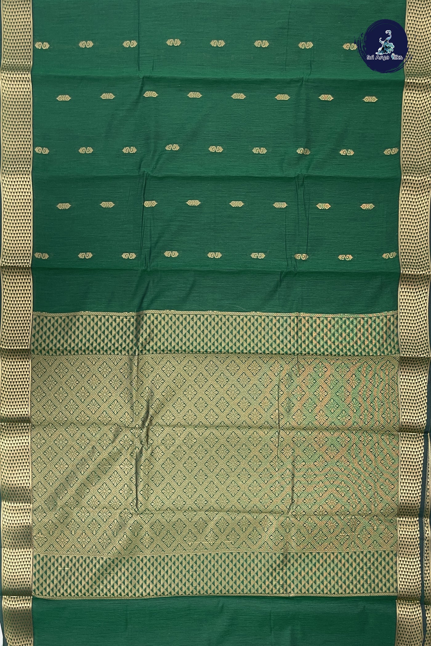 Dark Green Budget Semi Silk Cotton Saree With Zari Buttas Pattern