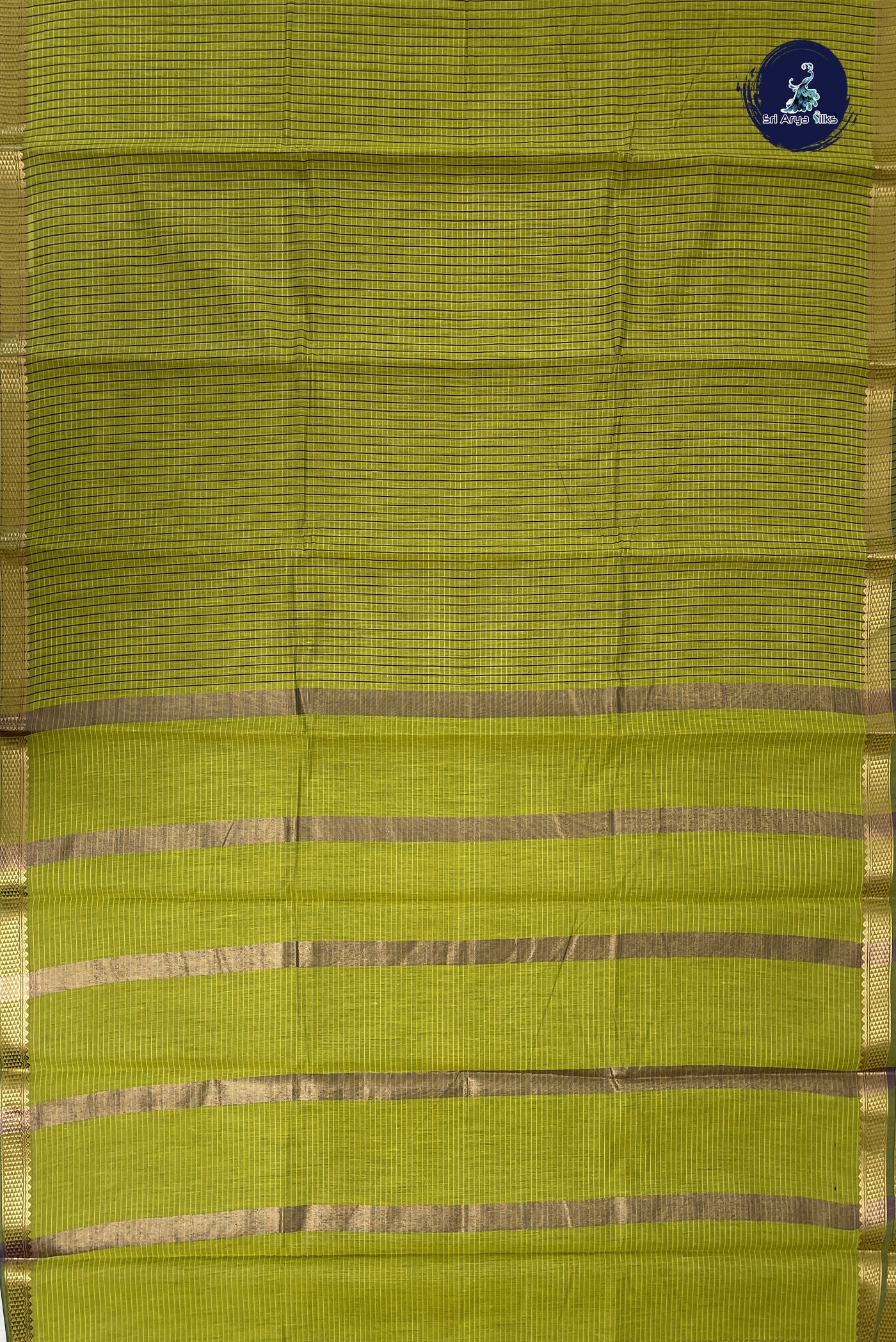 Yellowish Green Budget Semi Silk Cotton Saree With Checked Pattern