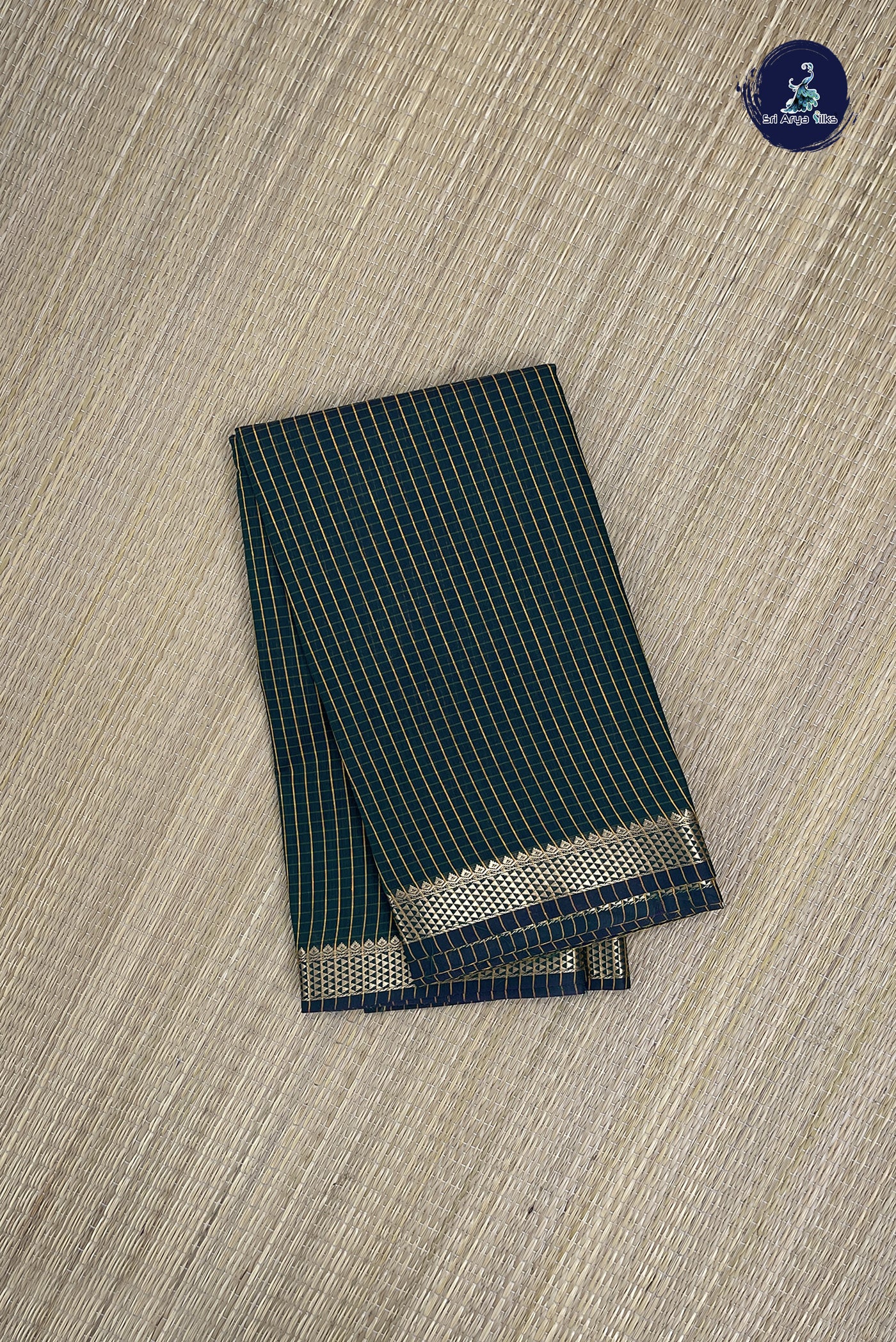 Bottle Green Budget Semi Silk Cotton Saree With Checked Pattern