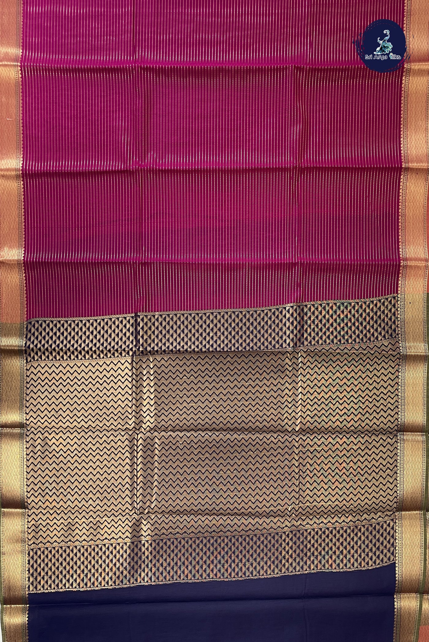 Rani Pink Budget Semi Silk Cotton Saree With Stripes Pattern