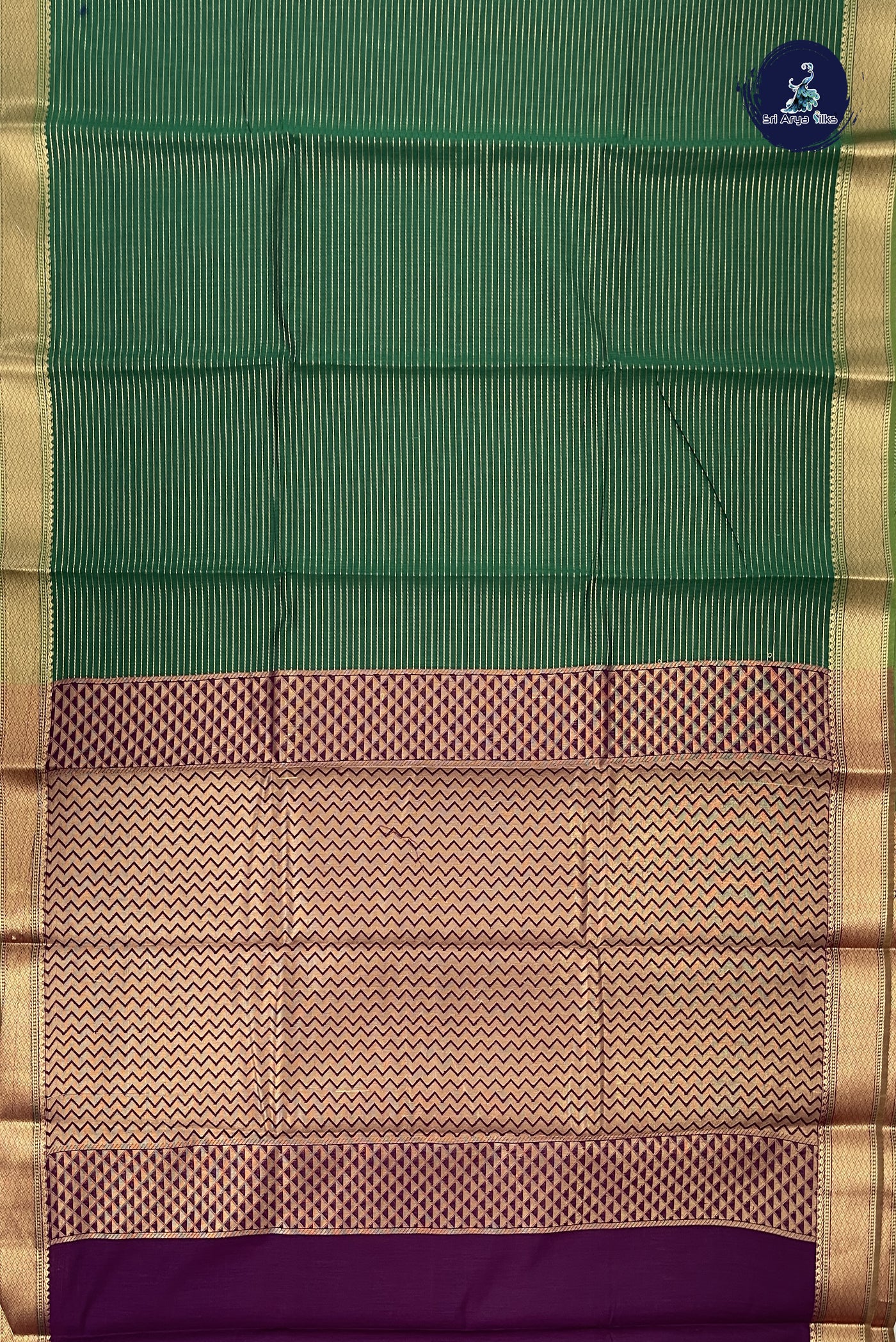 Green Budget Semi Silk Cotton Saree With Stripes Pattern