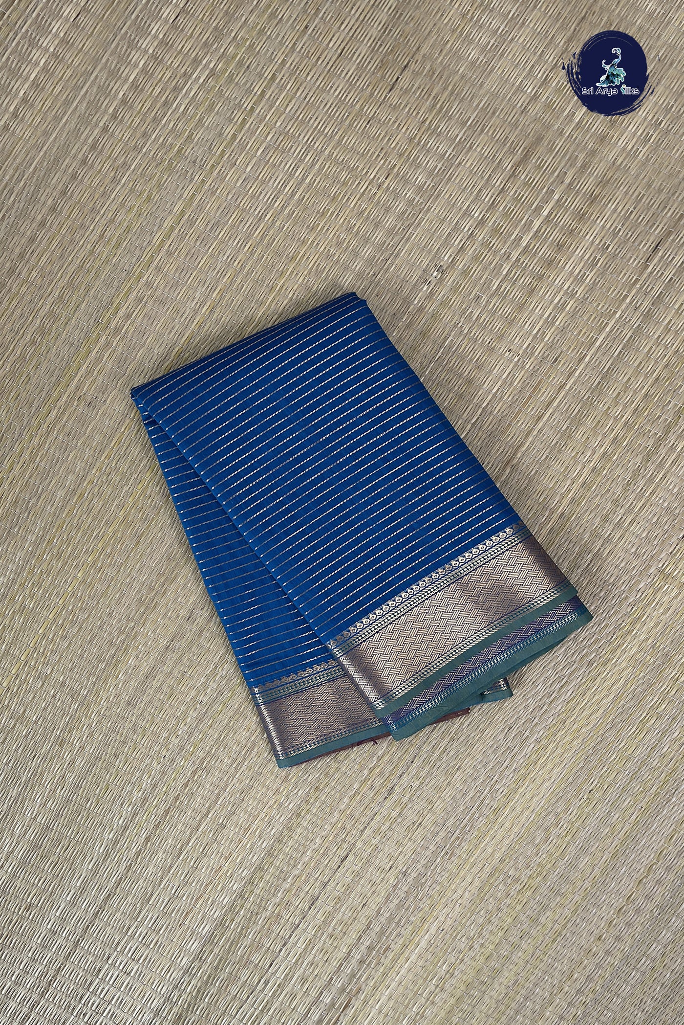 Peacock Blue Budget Semi Silk Cotton Saree With Stripes Pattern