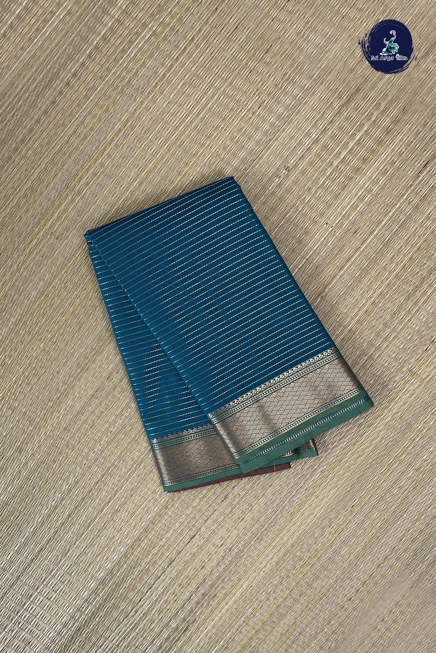 Sapphire Green Budget Semi Silk Cotton Saree With Stripes Pattern