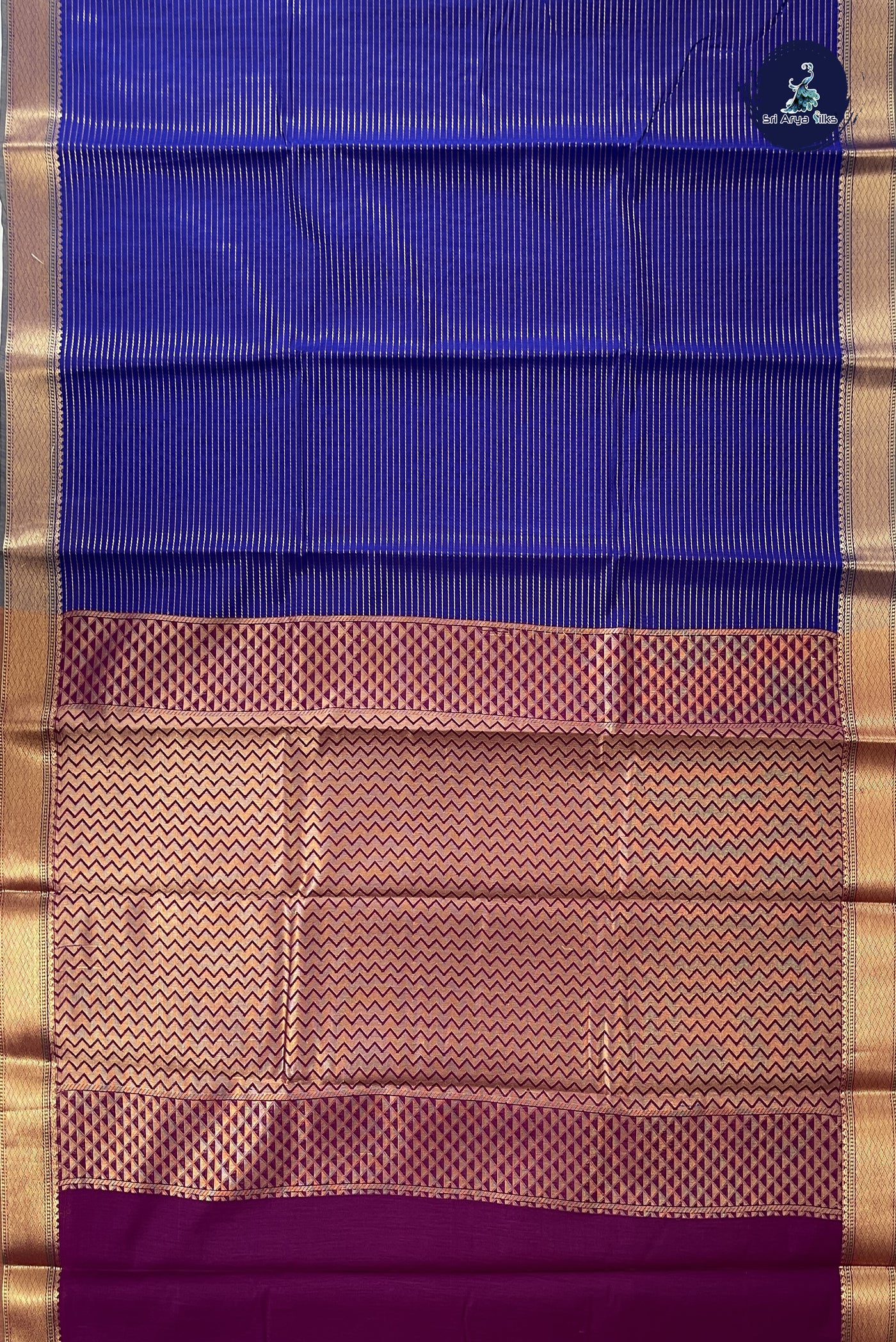 Blue Budget Semi Silk Cotton Saree With Stripes Pattern