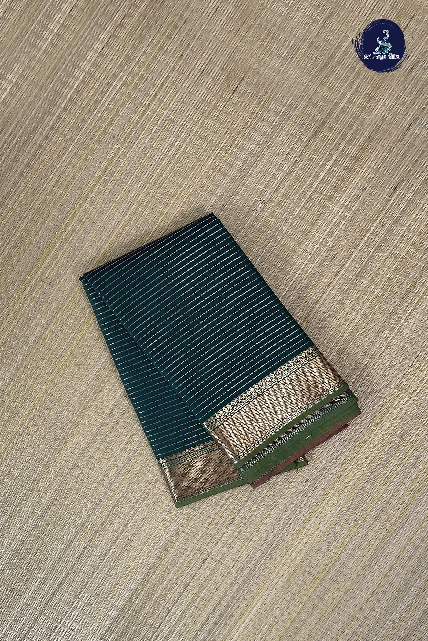 Dark Green Budget Semi Silk Cotton Saree With Stripes Pattern