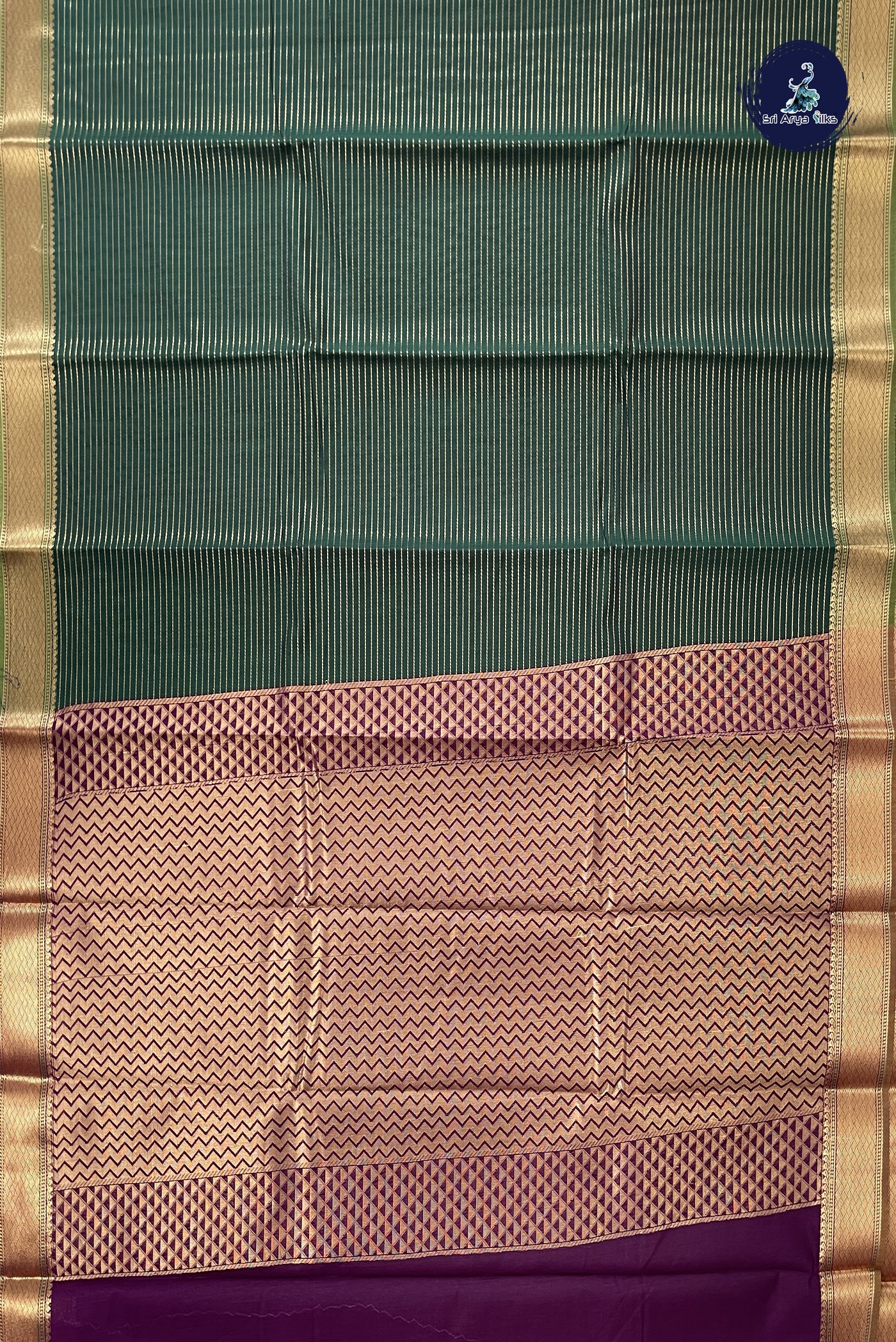 Dark Green Budget Semi Silk Cotton Saree With Stripes Pattern