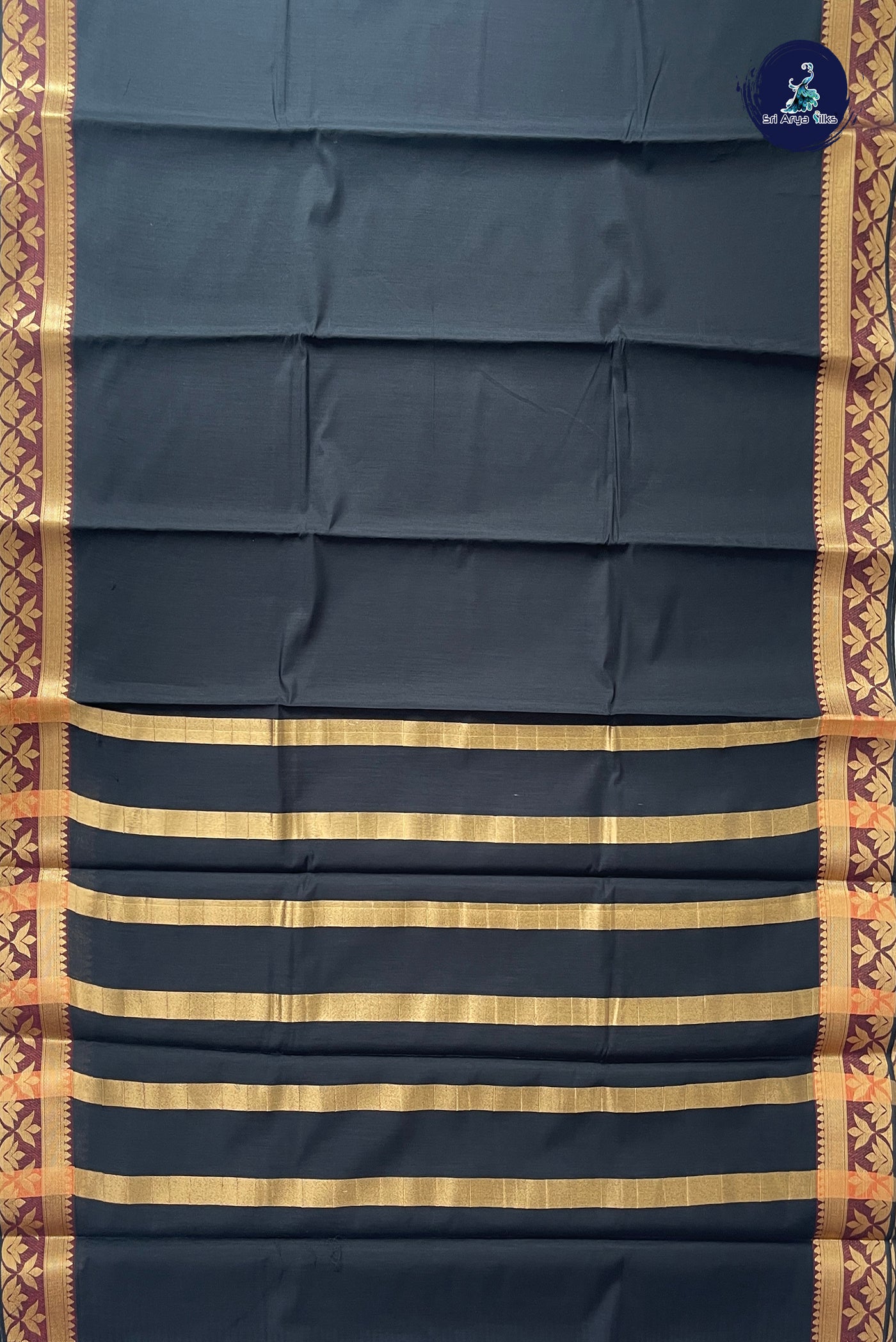 Black Budget Semi Silk Cotton Saree With Plain Pattern