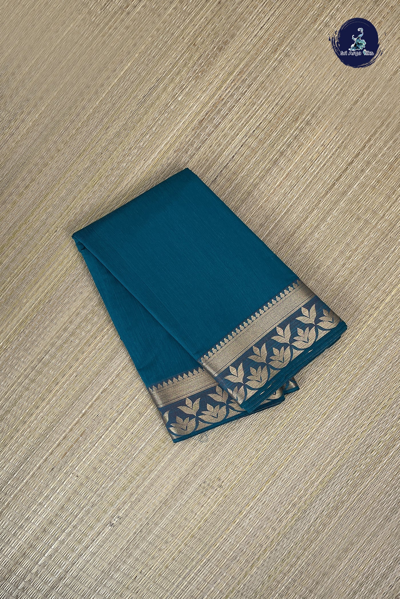 Teal Budget Semi Silk Cotton Saree With Plain Pattern