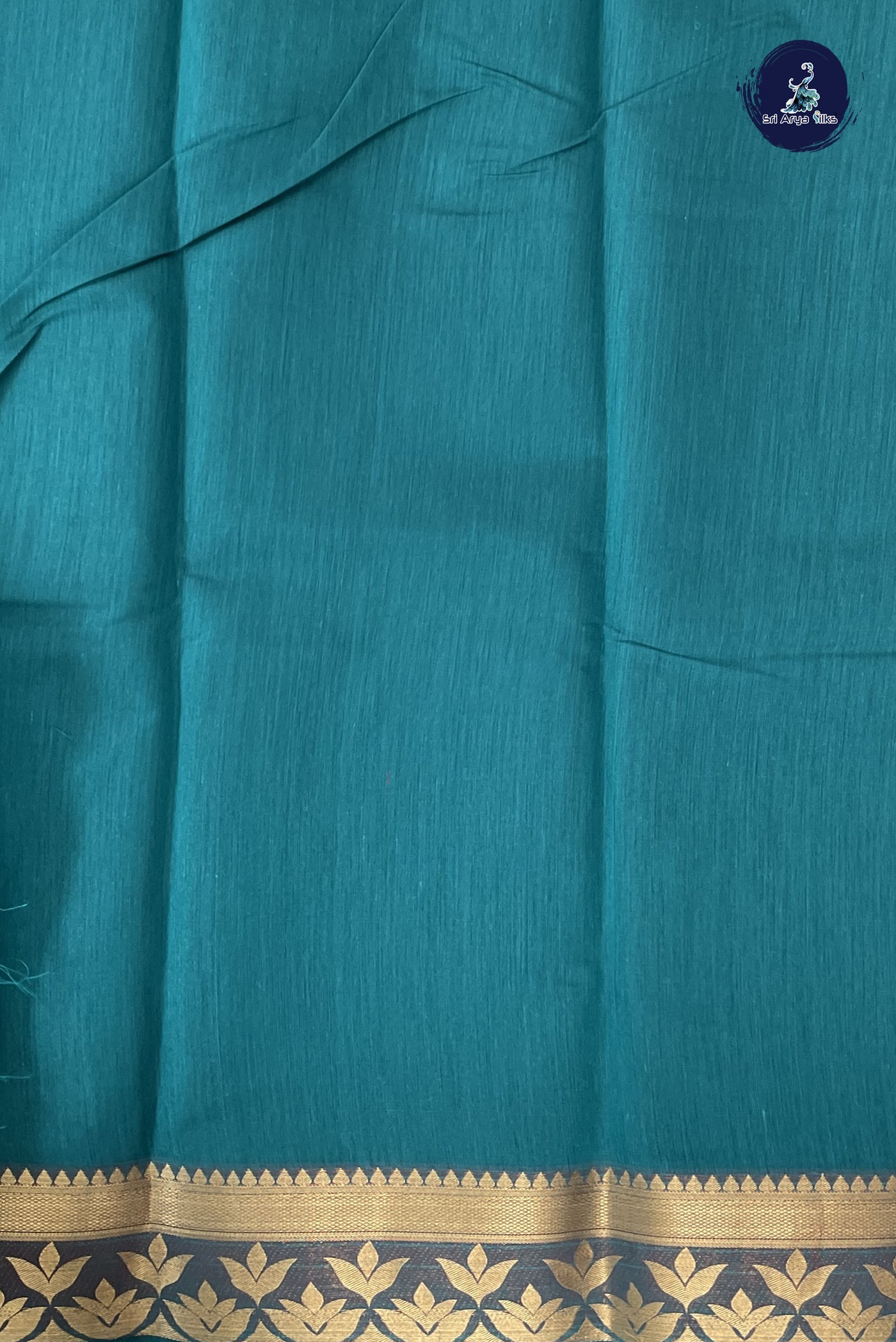Teal Budget Semi Silk Cotton Saree With Plain Pattern