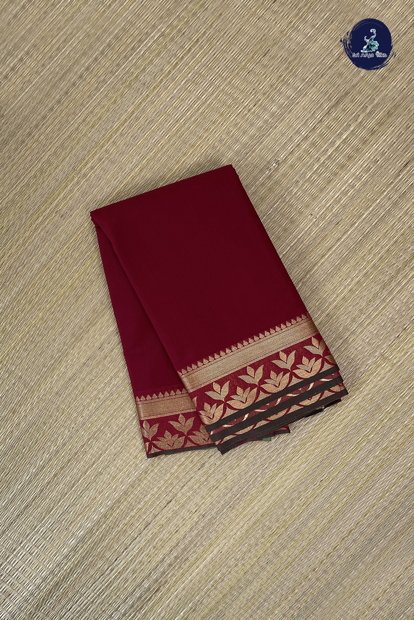 Maroon Budget Semi Silk Cotton Saree With Plain Pattern