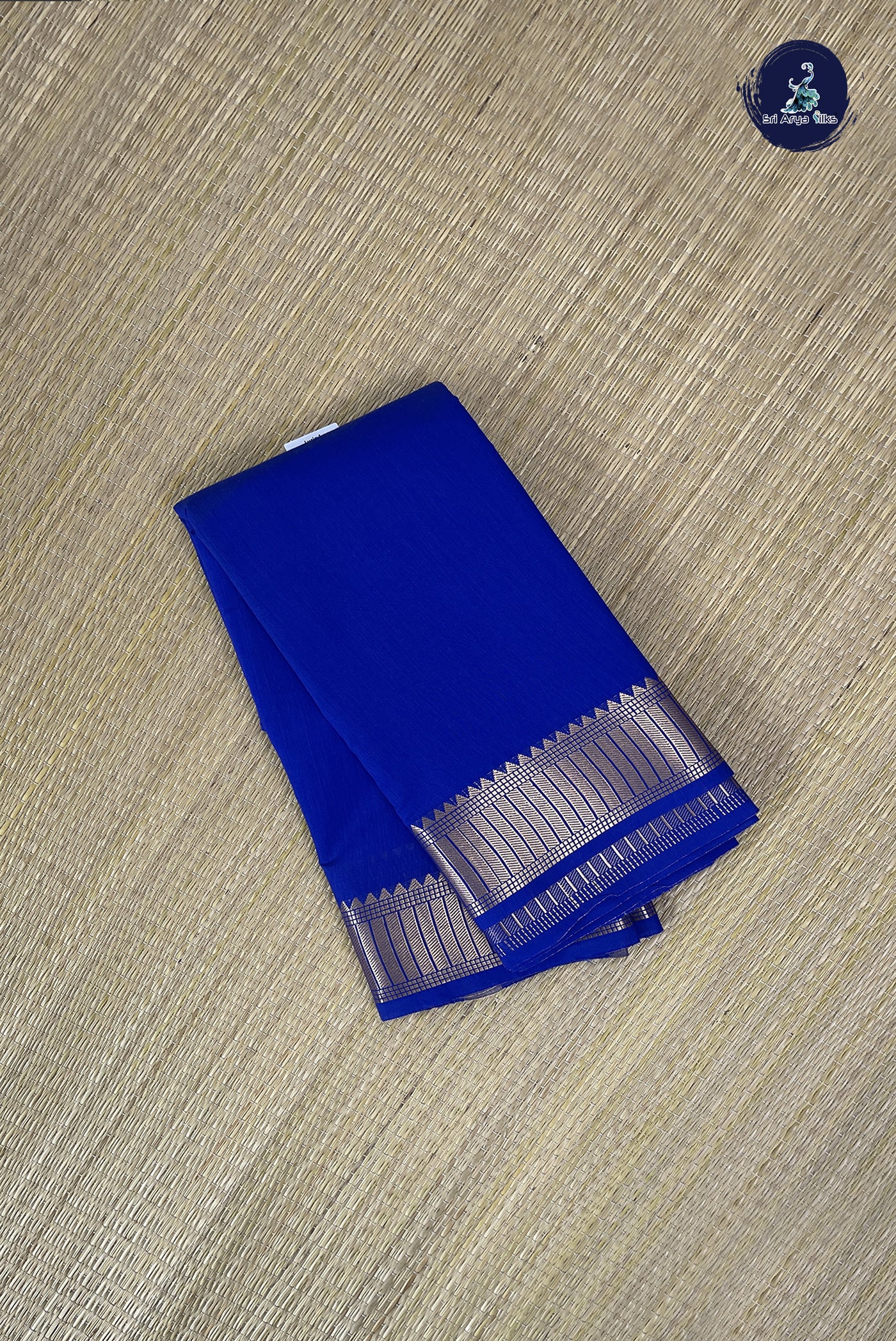 Dark Blue Budget Semi Silk Cotton Saree With Plain Pattern