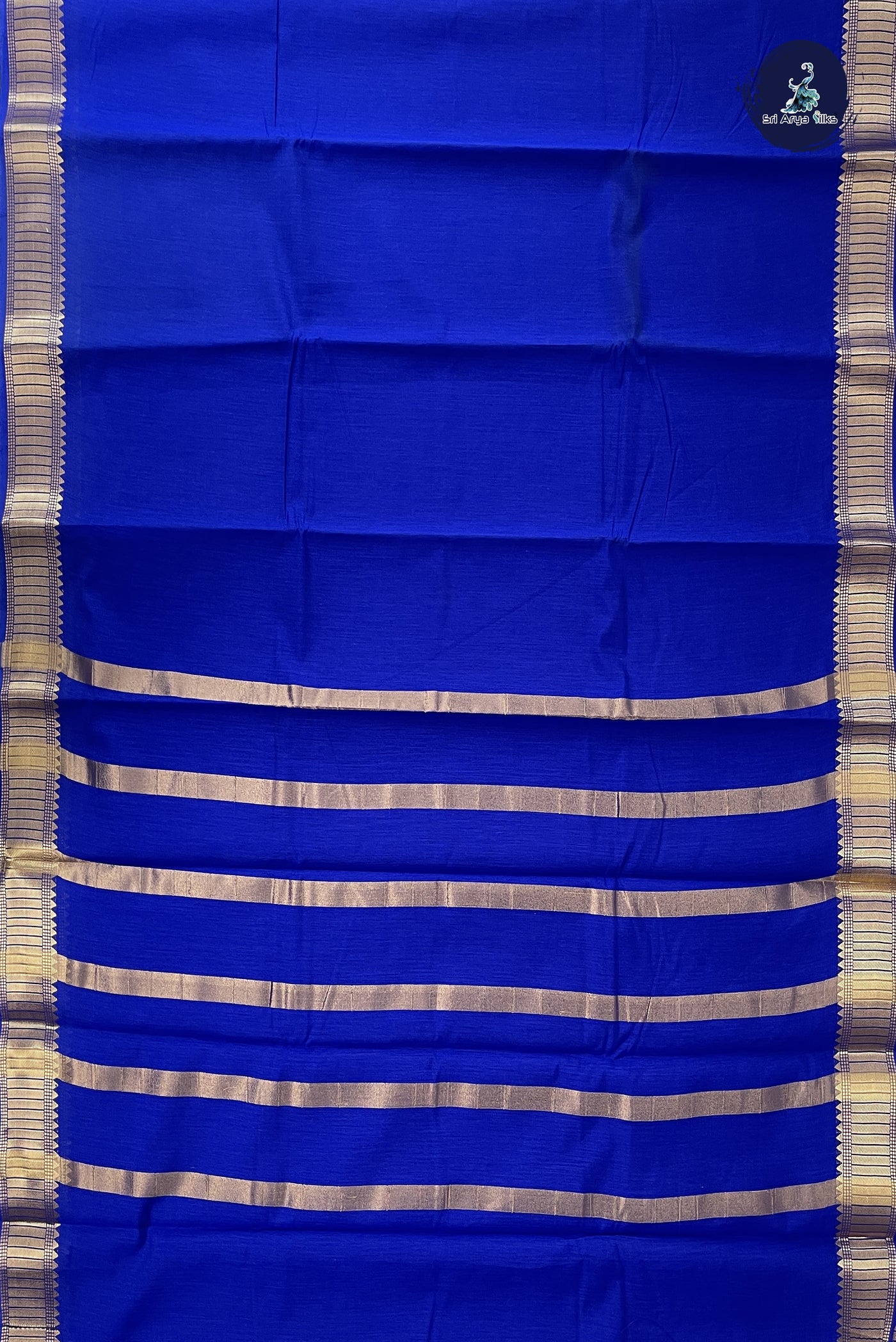 Dark Blue Budget Semi Silk Cotton Saree With Plain Pattern