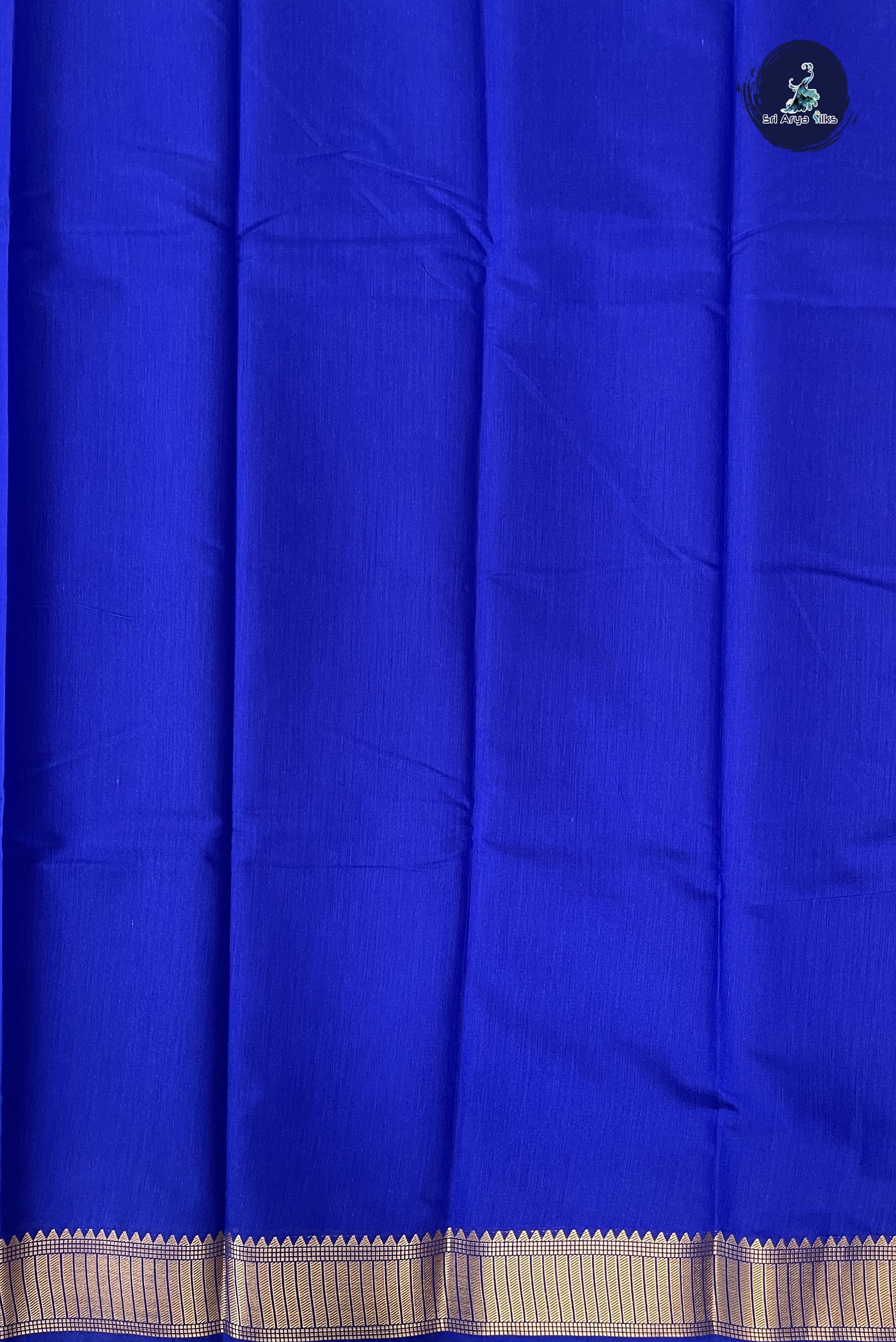 Dark Blue Budget Semi Silk Cotton Saree With Plain Pattern