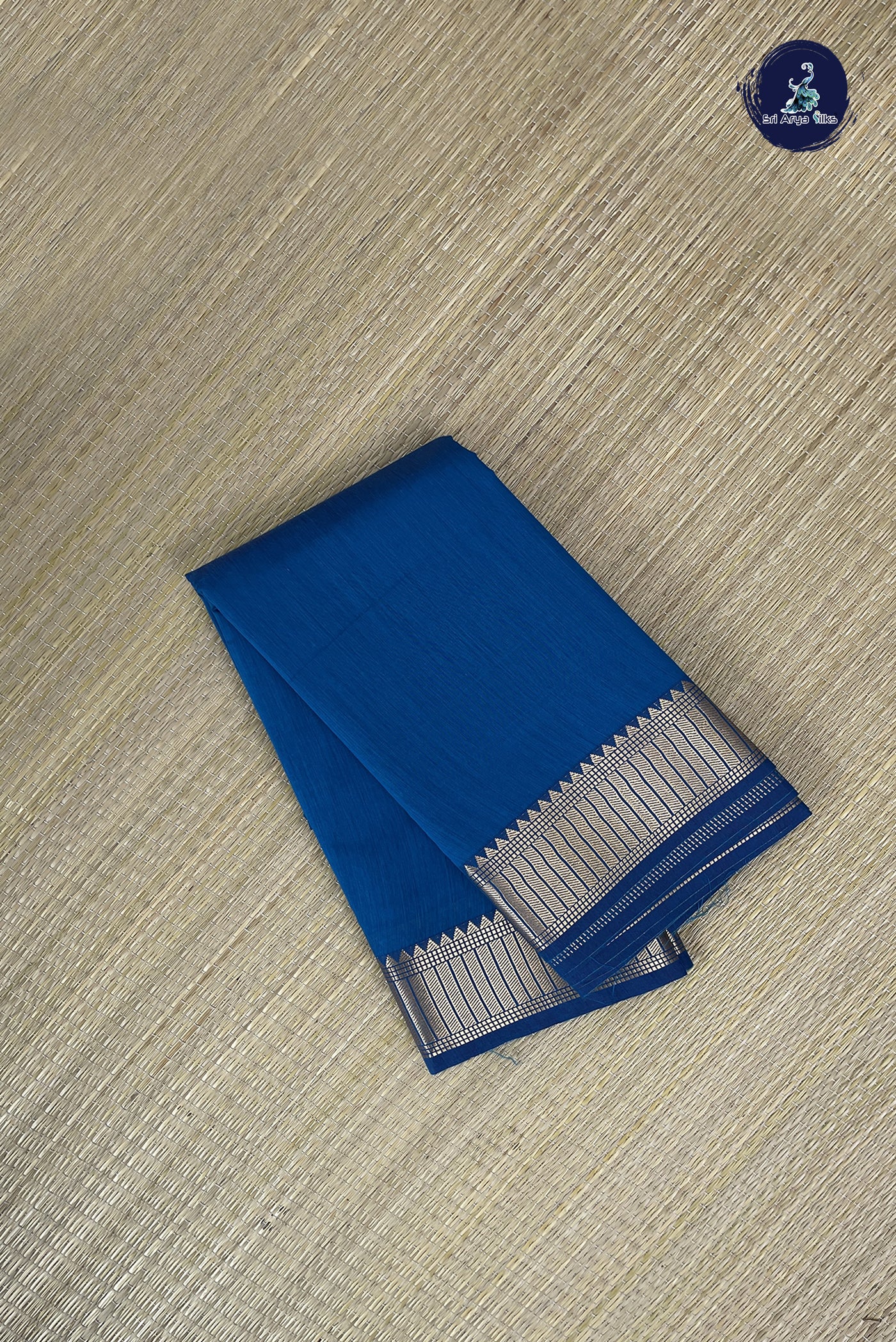 Sapphire Blue Budget Semi Silk Cotton Saree With Plain Pattern