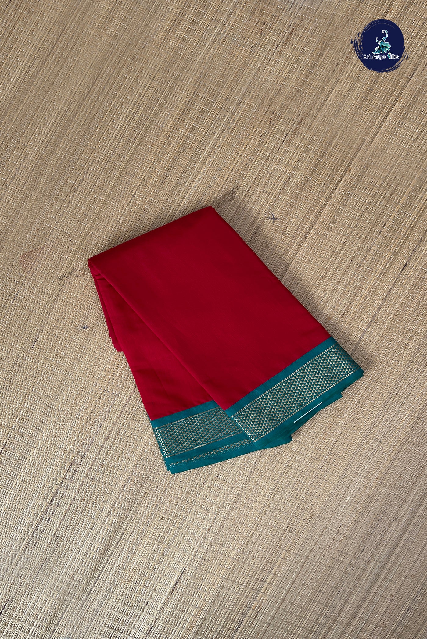 Red Budget Semi Silk Cotton Saree With Plain Pattern