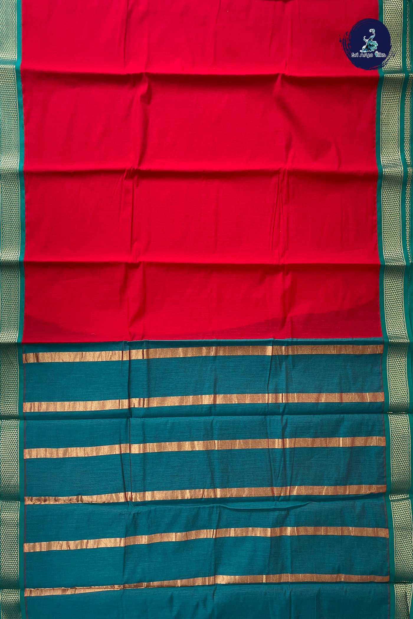Red Budget Semi Silk Cotton Saree With Plain Pattern