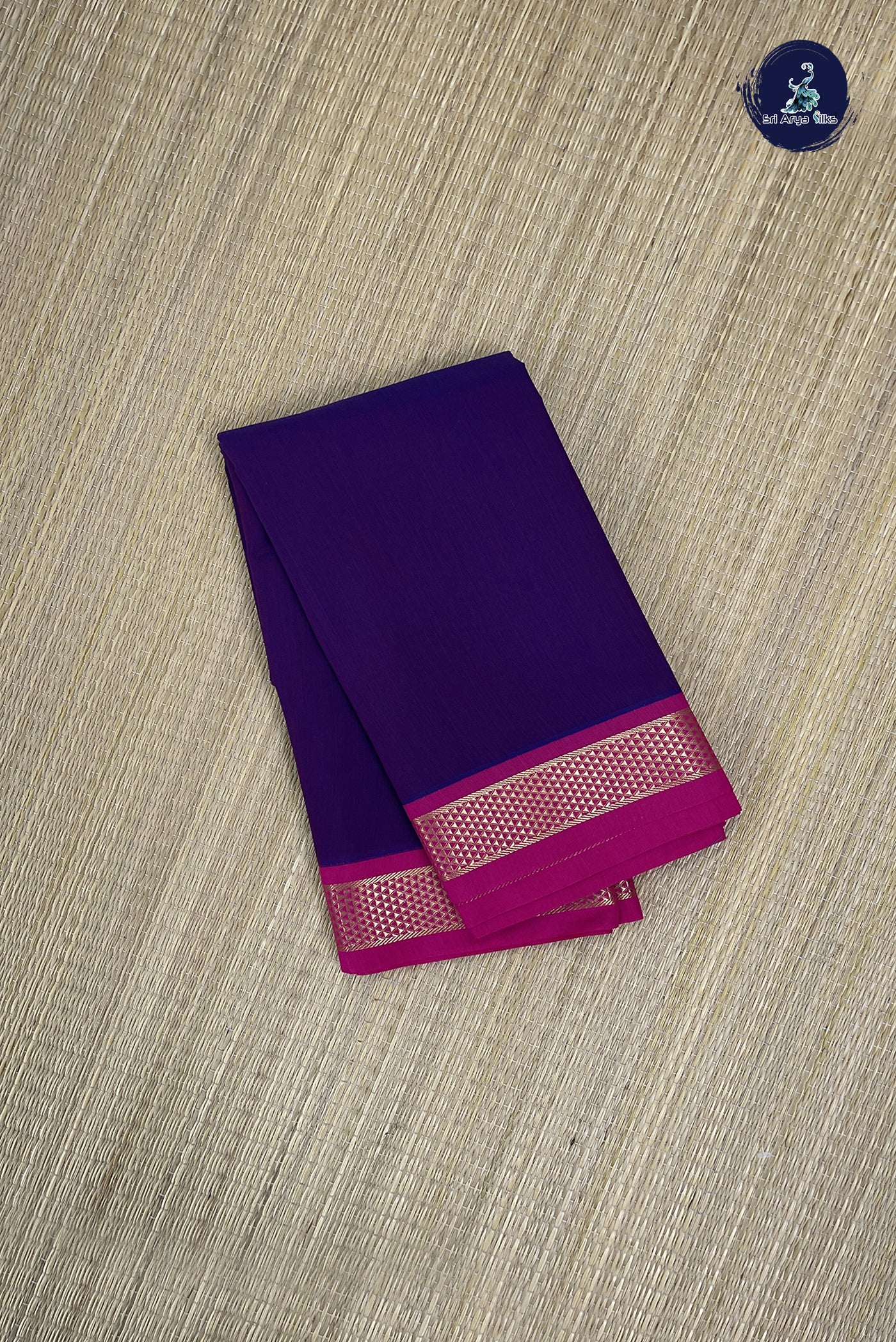 Dark Brinjal Budget Semi Silk Cotton Saree With Plain Pattern