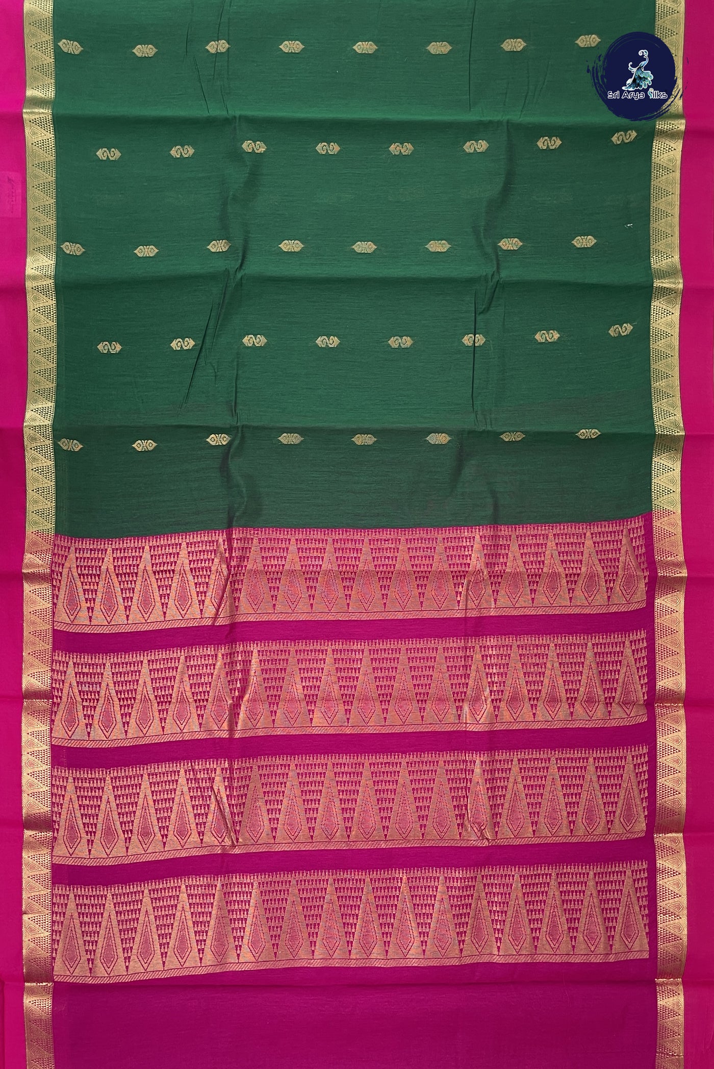 Green Budget Semi Silk Cotton Saree With Zari Buttas Pattern