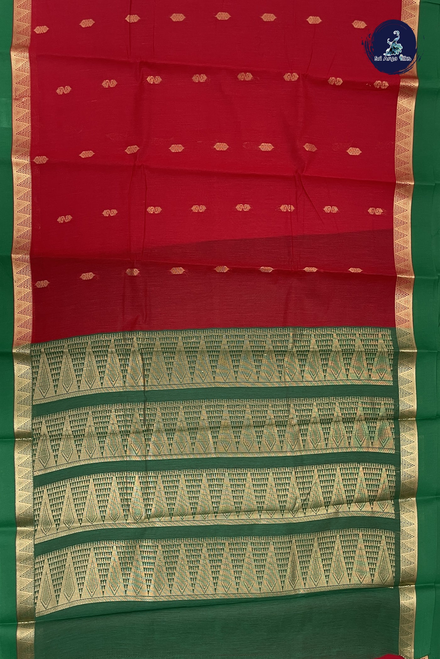 Red Budget Semi Silk Cotton Saree With Zari Buttas Pattern