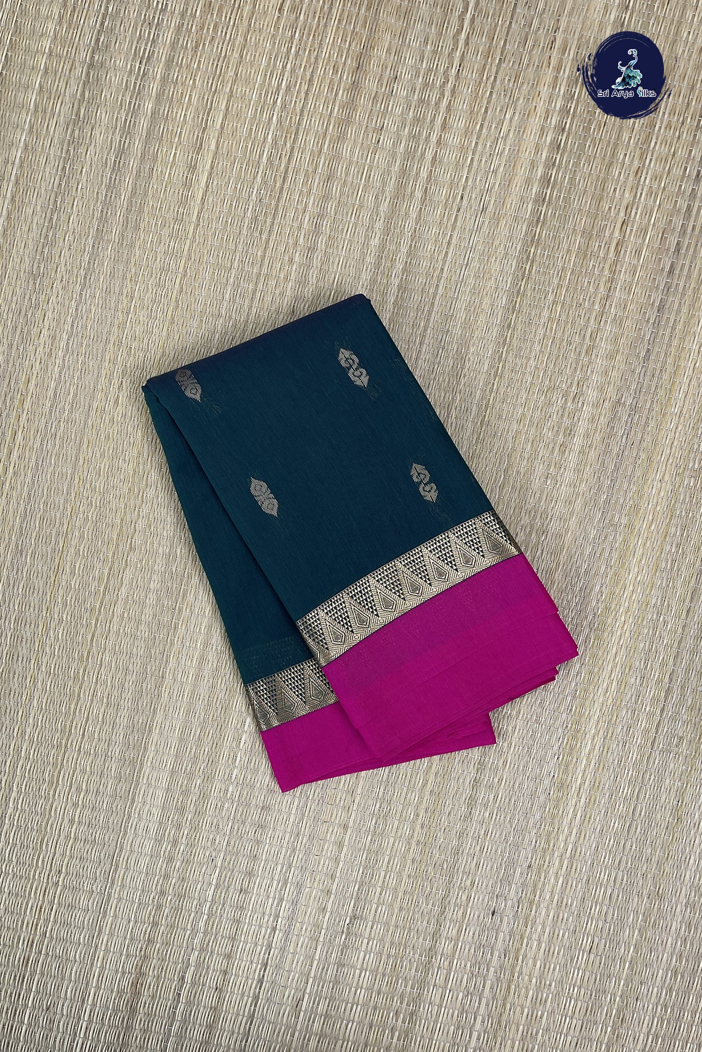 Dark Green Budget Semi Silk Cotton Saree With Zari Buttas Pattern