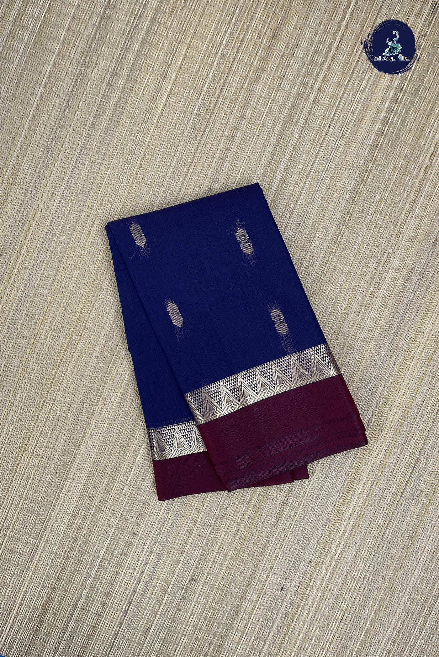 Navy Blue Budget Semi Silk Cotton Saree With Zari Buttas Pattern