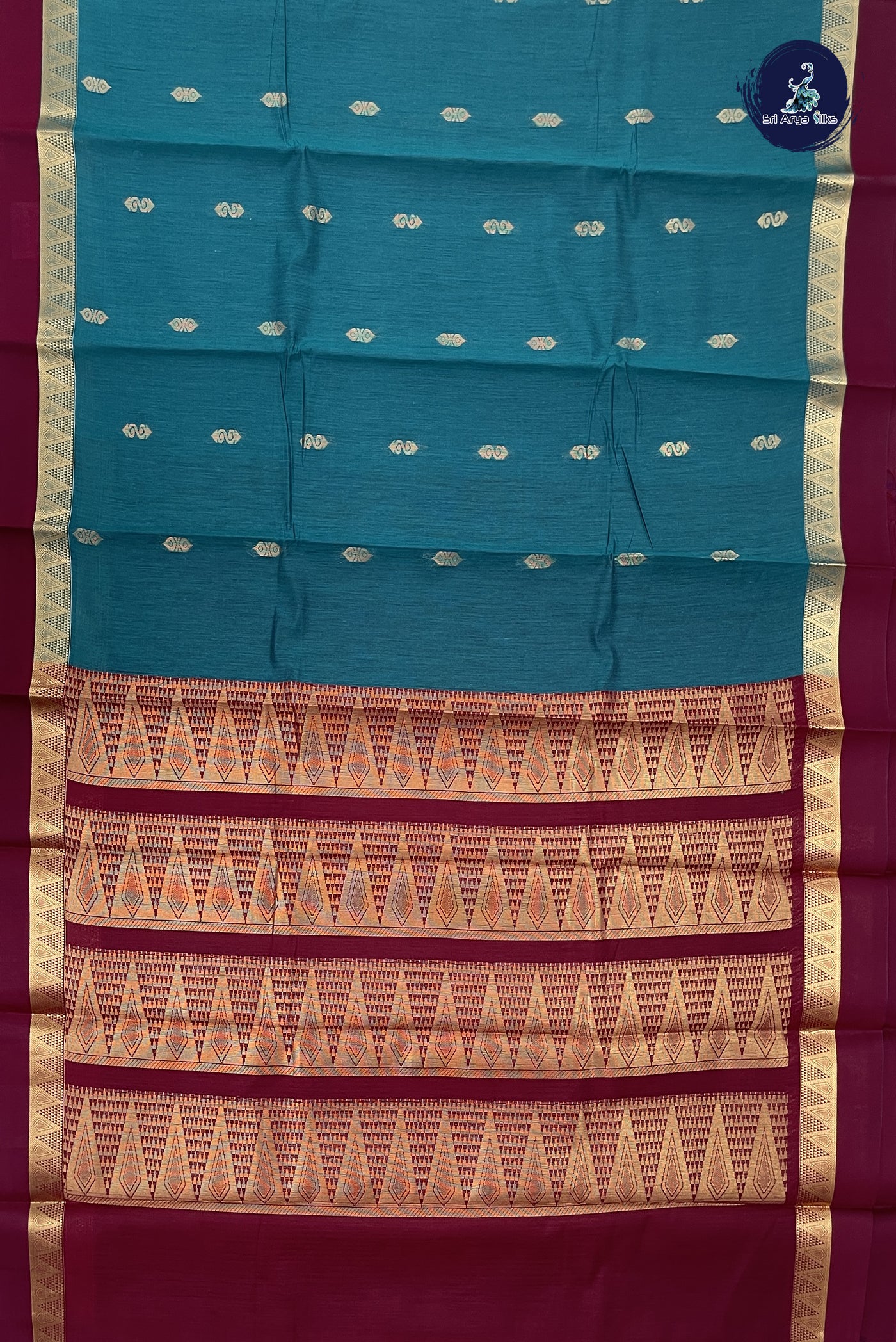 Peacock Green Budget Semi Silk Cotton Saree With Zari Buttas Pattern