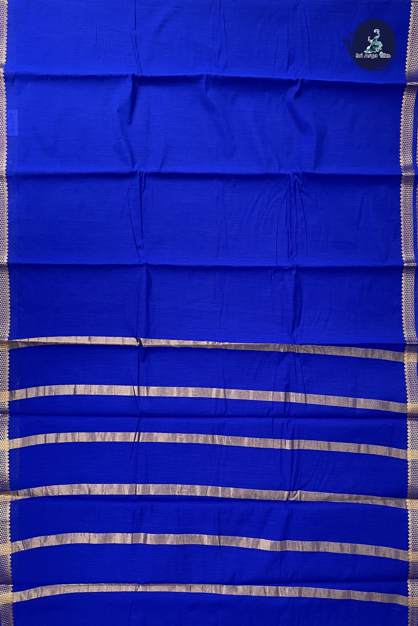 MS Blue Budget Semi Silk Cotton Saree With Plain Pattern